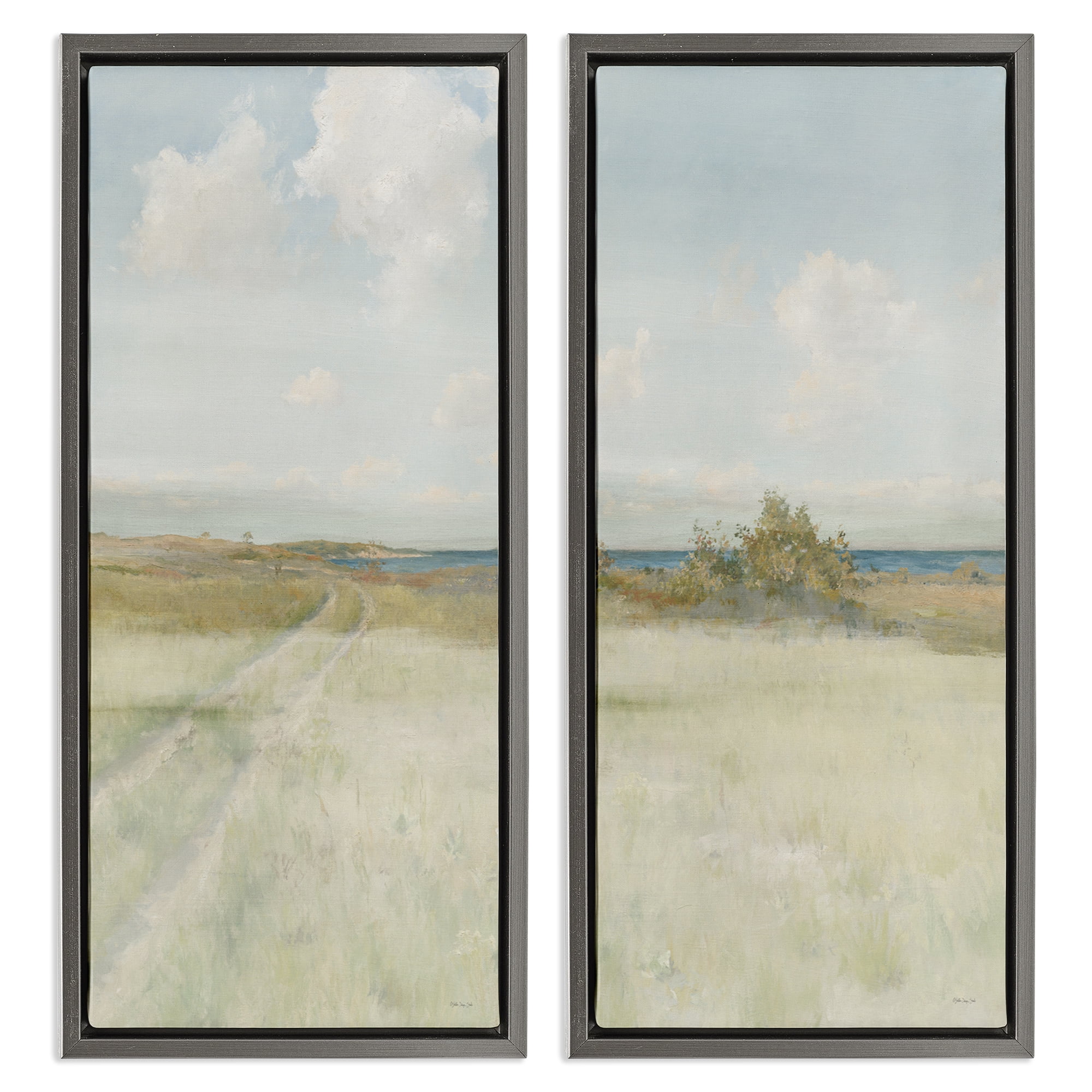 Stupell Industries Grass Path to Beach Alcove Landscape & Nature Painting Gray Floater Framed Canvas Art Print Wall Art, 11 x 25, Set of 2