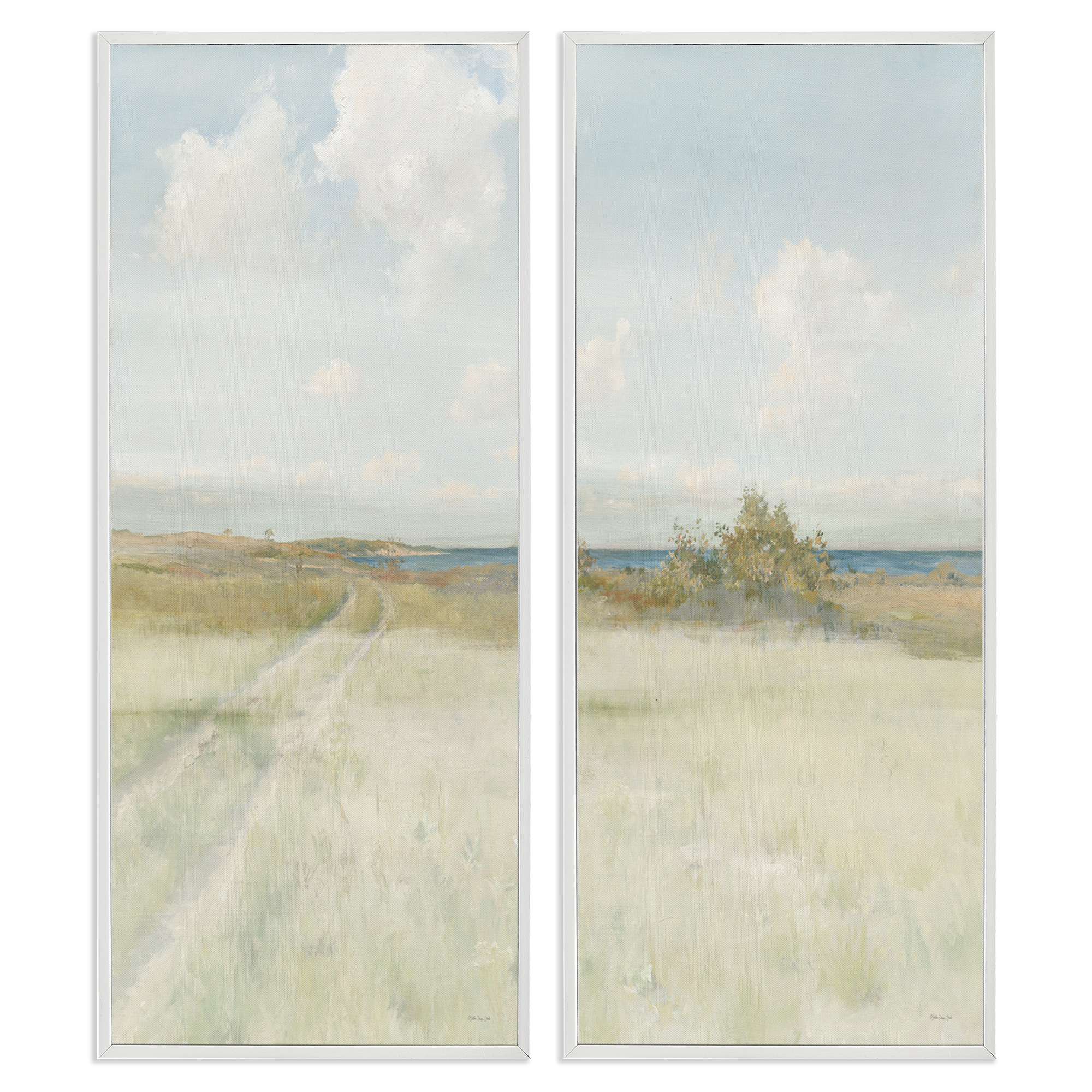 Stupell Industries Grass Path to Beach Alcove Landscape & Nature Painting White Framed Art Print Wall Art, 10 x 24, Set of 2