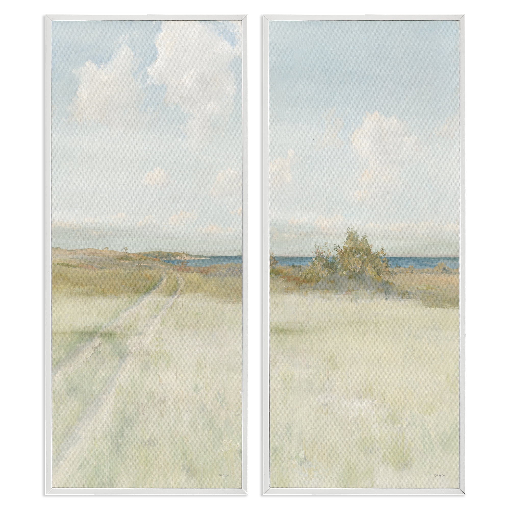 Stupell Industries Grass Path to Beach Alcove Landscape & Nature Painting White Framed Art Print Wall Art, 13 x 30, Set of 2