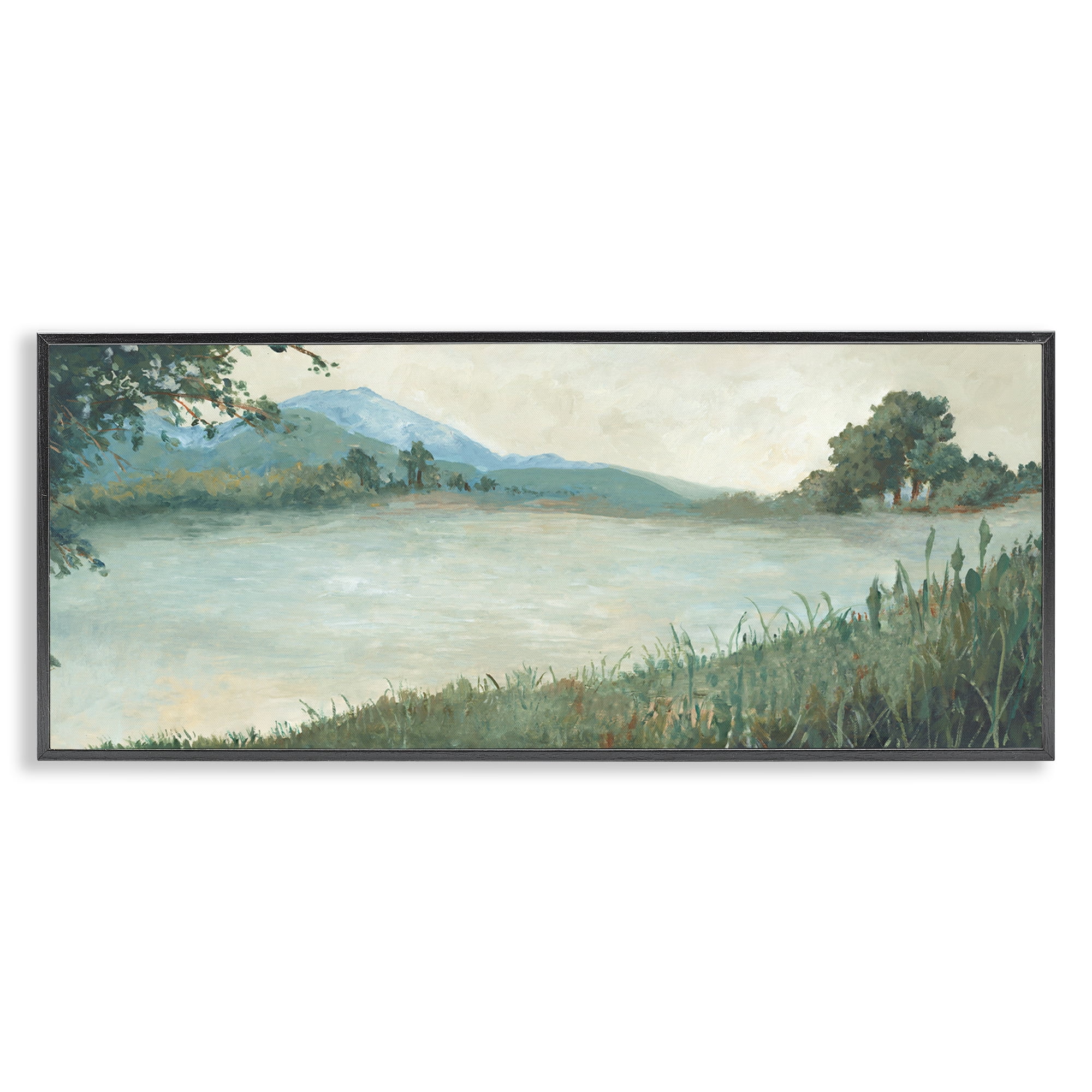 Stupell Industries Grasses by Scenic Lake Landscape & Nature Painting Black Framed Art Print Wall Art, 30 x 13