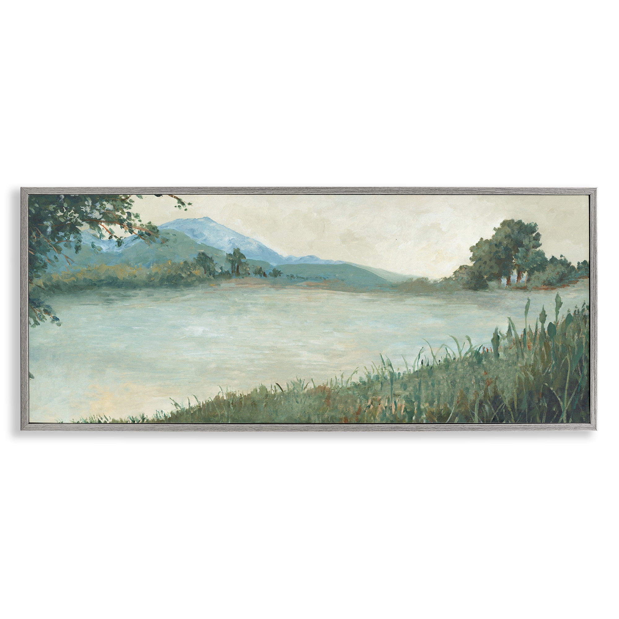 Stupell Industries Grasses by Scenic Lake Landscape & Nature Painting Gray Framed Art Print Wall Art, 30 x 13