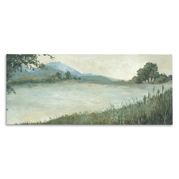 Stupell Industries Grasses by Scenic Lake Landscape & Nature Painting Wrapped Canvas Art Print Wall Art, 24 x 10
