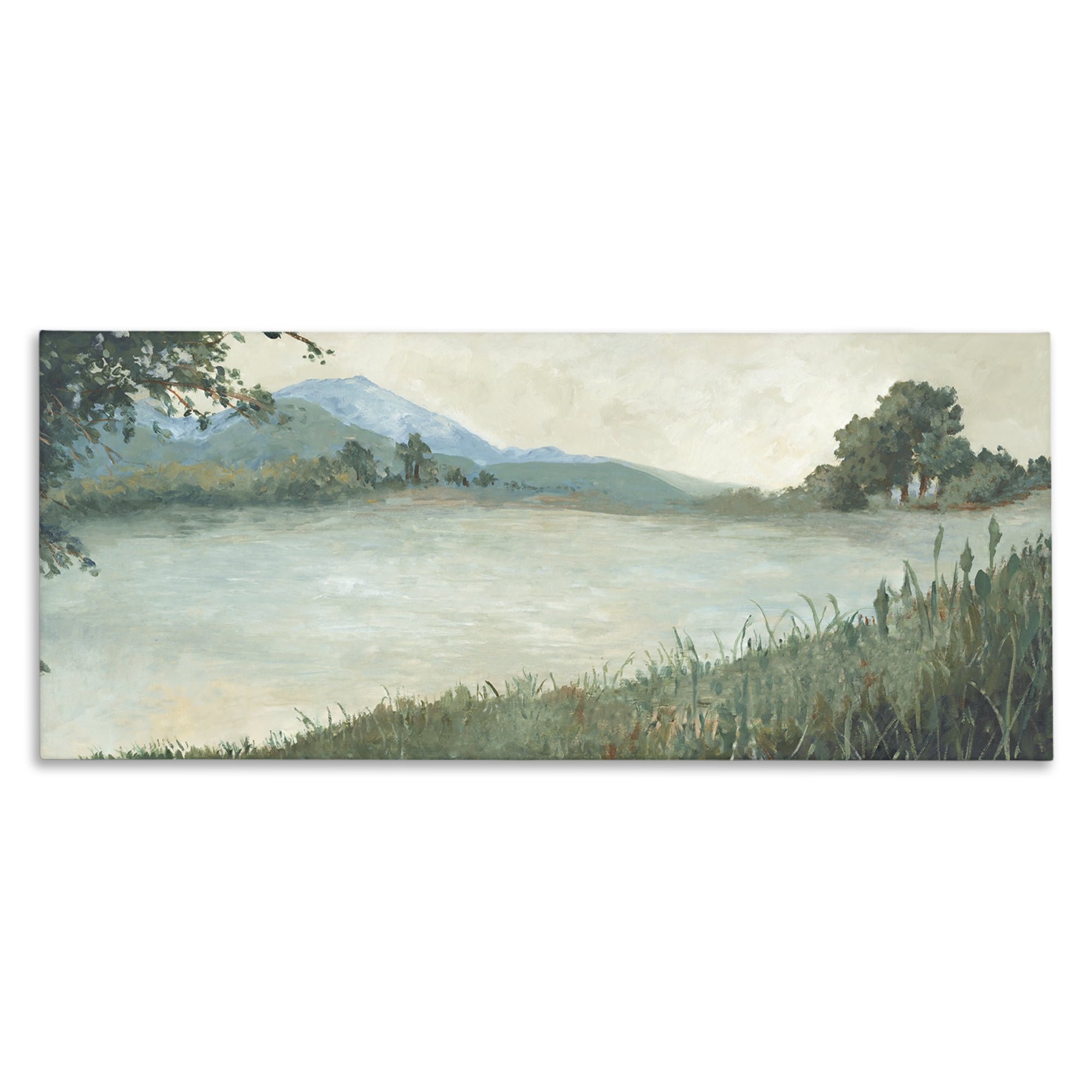 Stupell Industries Grasses by Scenic Lake Landscape & Nature Painting Wrapped Canvas Art Print Wall Art, 48 x 20
