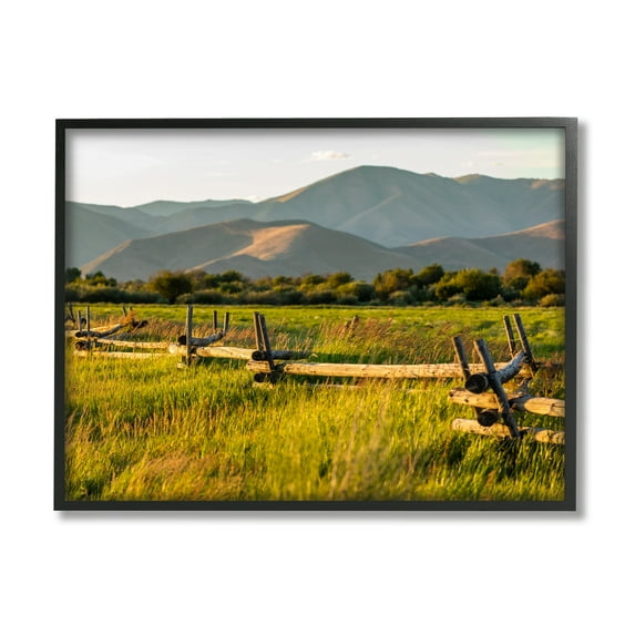 Stupell Industries Grassland Farm Fence Countryside Sunny Mountain Scene Photograph Black Framed Art Print Wall Art, Design by Steve Smith
