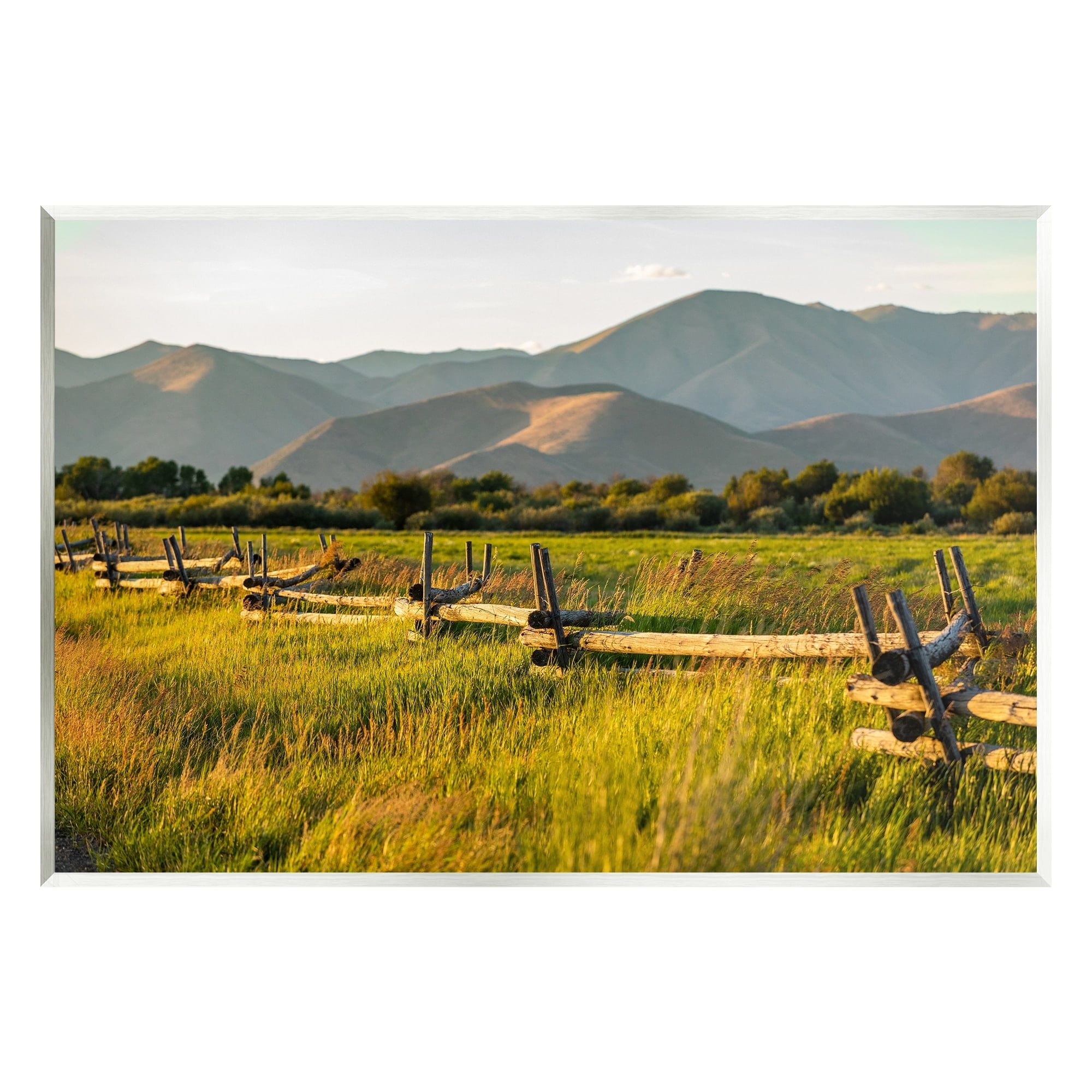 Stupell Industries Grassland Farm Fence Countryside Sunny Mountain Scene Photograph Unframed Art Print Wall Art, Design by Steve Smith
