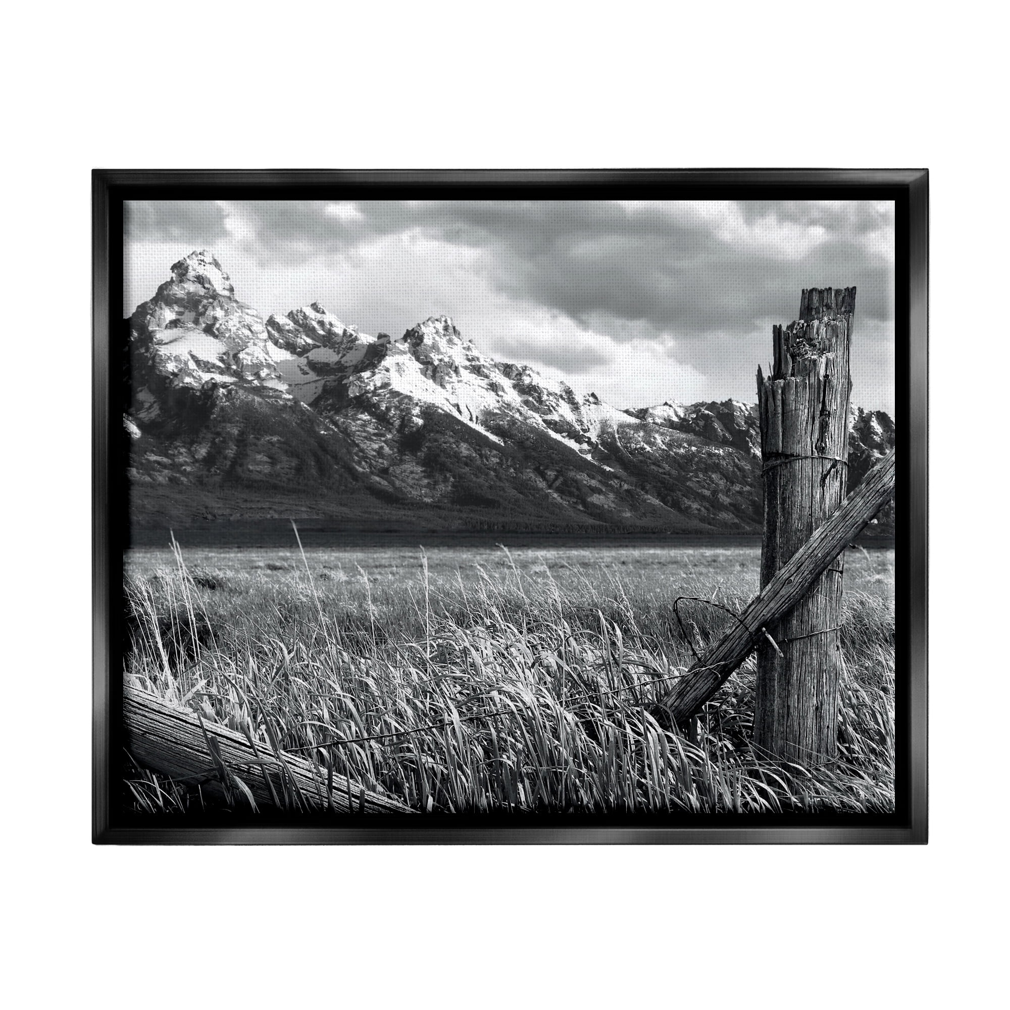 Stupell Industries Grassland Fence Photography Landscape Photography Black Floater Framed Canvas Art Print Wall Art, 31 x 25