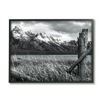 Stupell Industries Grassland Fence Photography Landscape Photography Black Framed Art Print Wall Art, 14 x 11