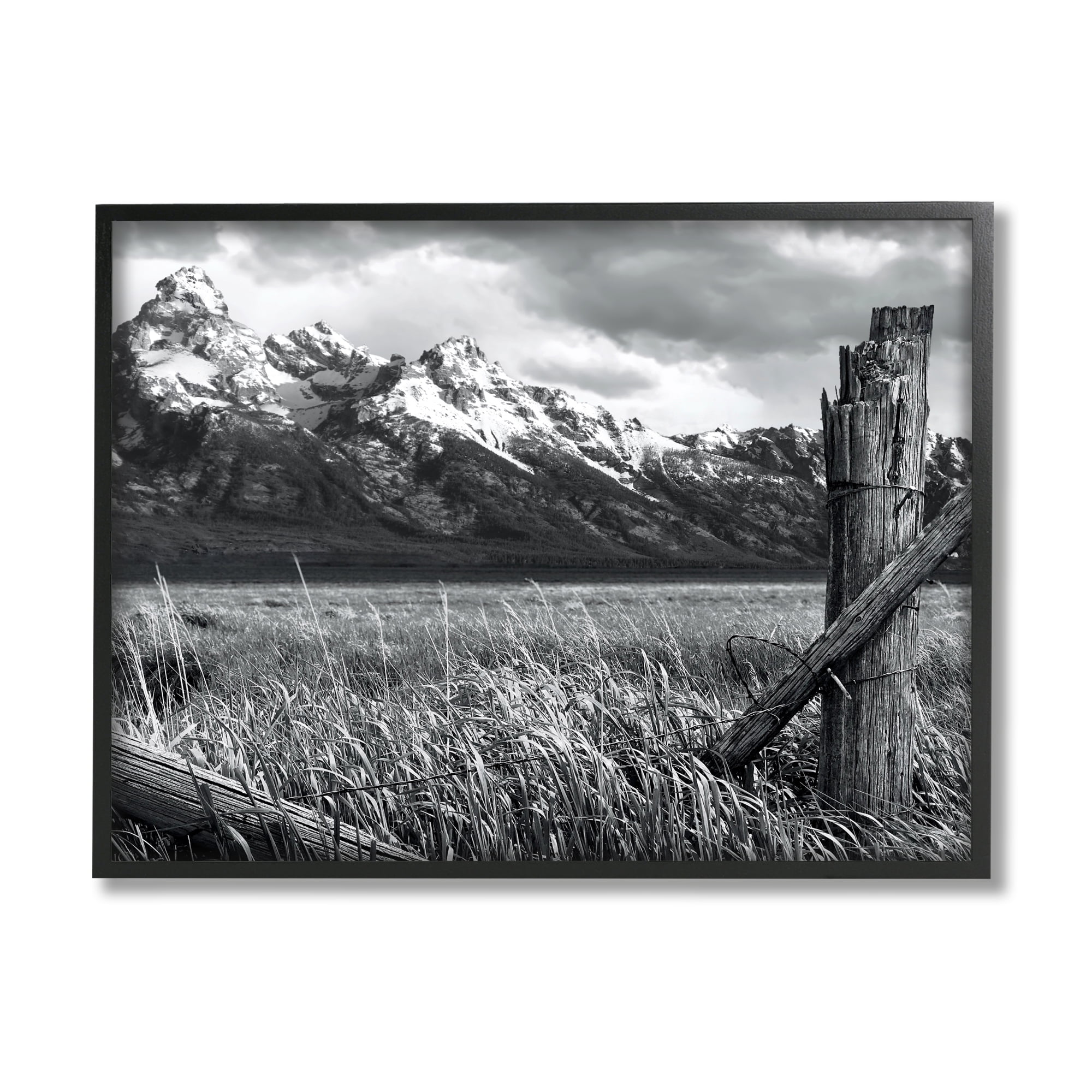 Stupell Industries Grassland Fence Photography Landscape Photography Black Framed Art Print Wall Art, 20 x 16