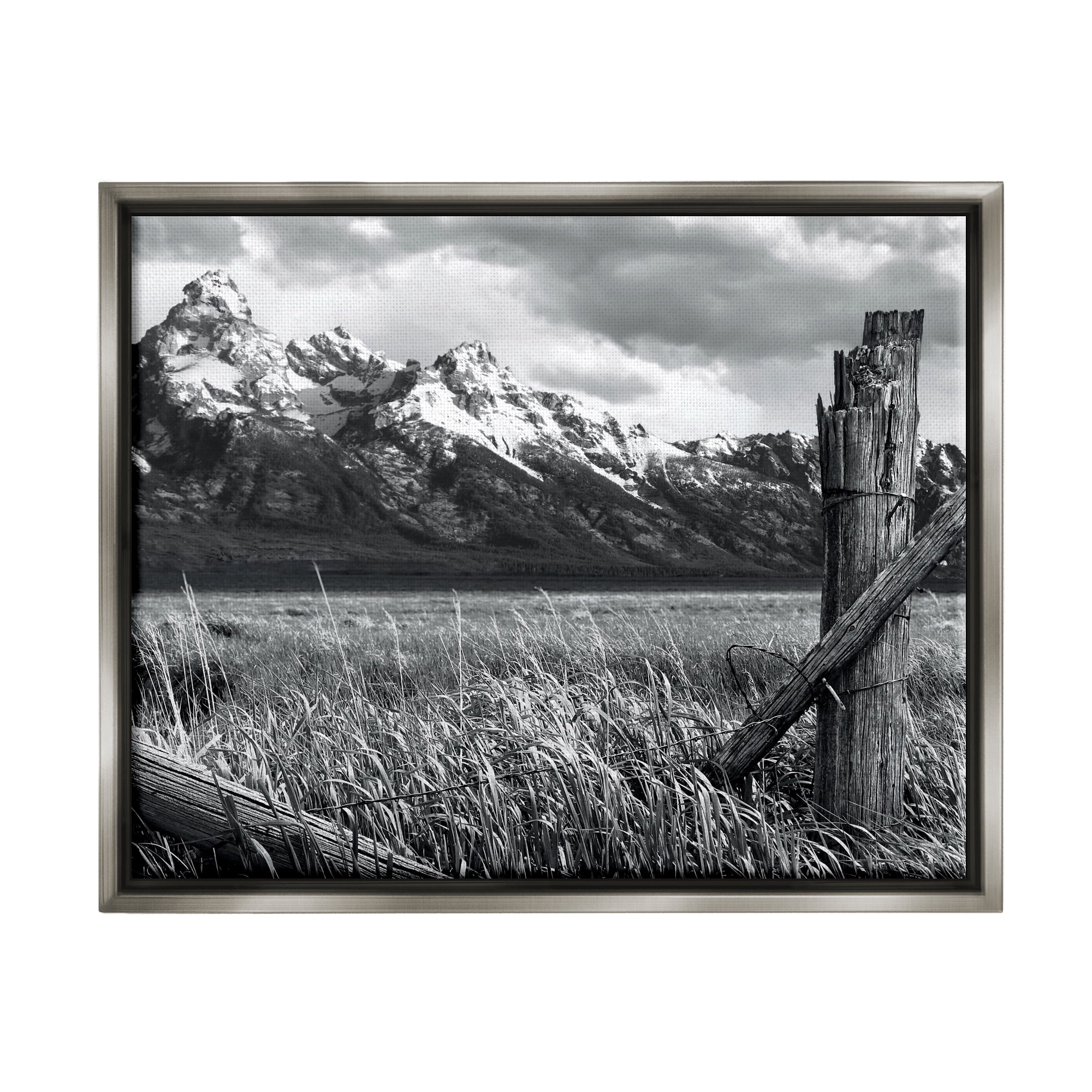 Stupell Industries Grassland Fence Photography Landscape Photography Gray Floater Framed Canvas Art Print Wall Art, 21 x 17