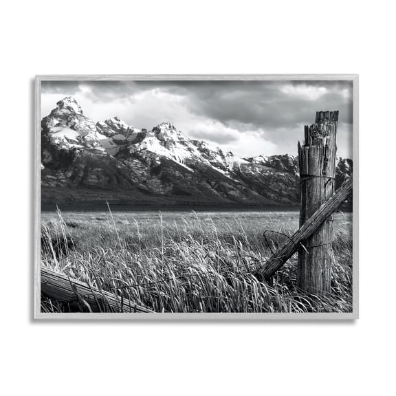Stupell Industries Grassland Fence Photography Landscape Photography Gray Framed Art Print Wall Art, 14 x 11