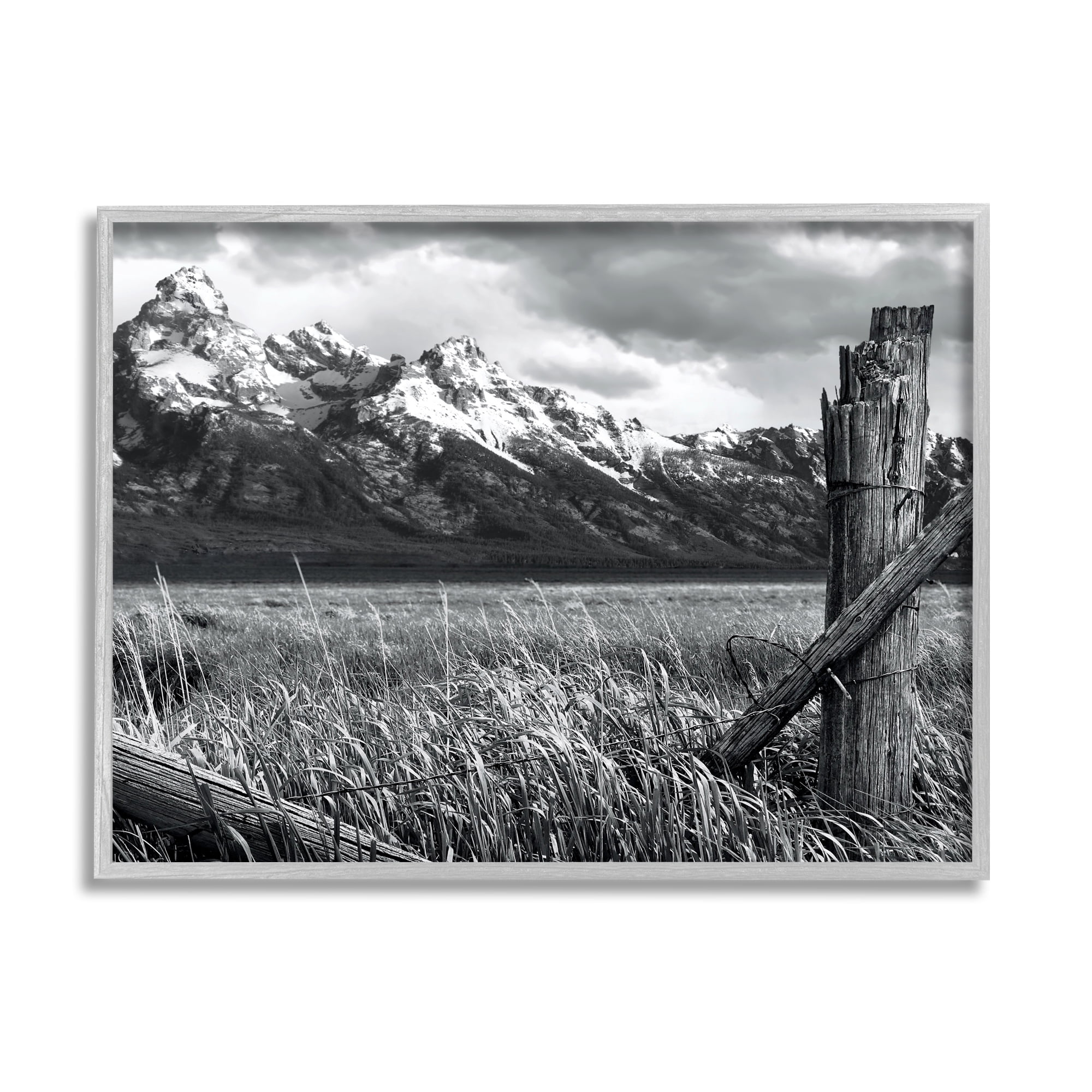 Stupell Industries Grassland Fence Photography Landscape Photography Gray Framed Art Print Wall Art, 20 x 16