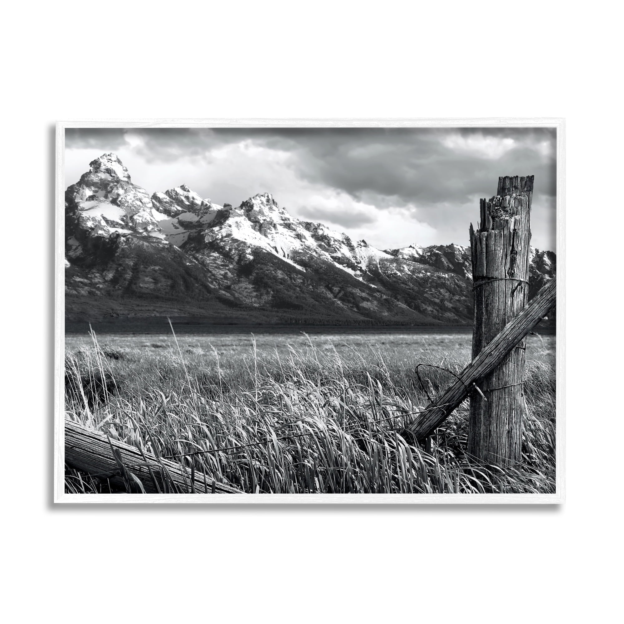 Stupell Industries Grassland Fence Photography Landscape Photography White Framed Art Print Wall Art, 20 x 16