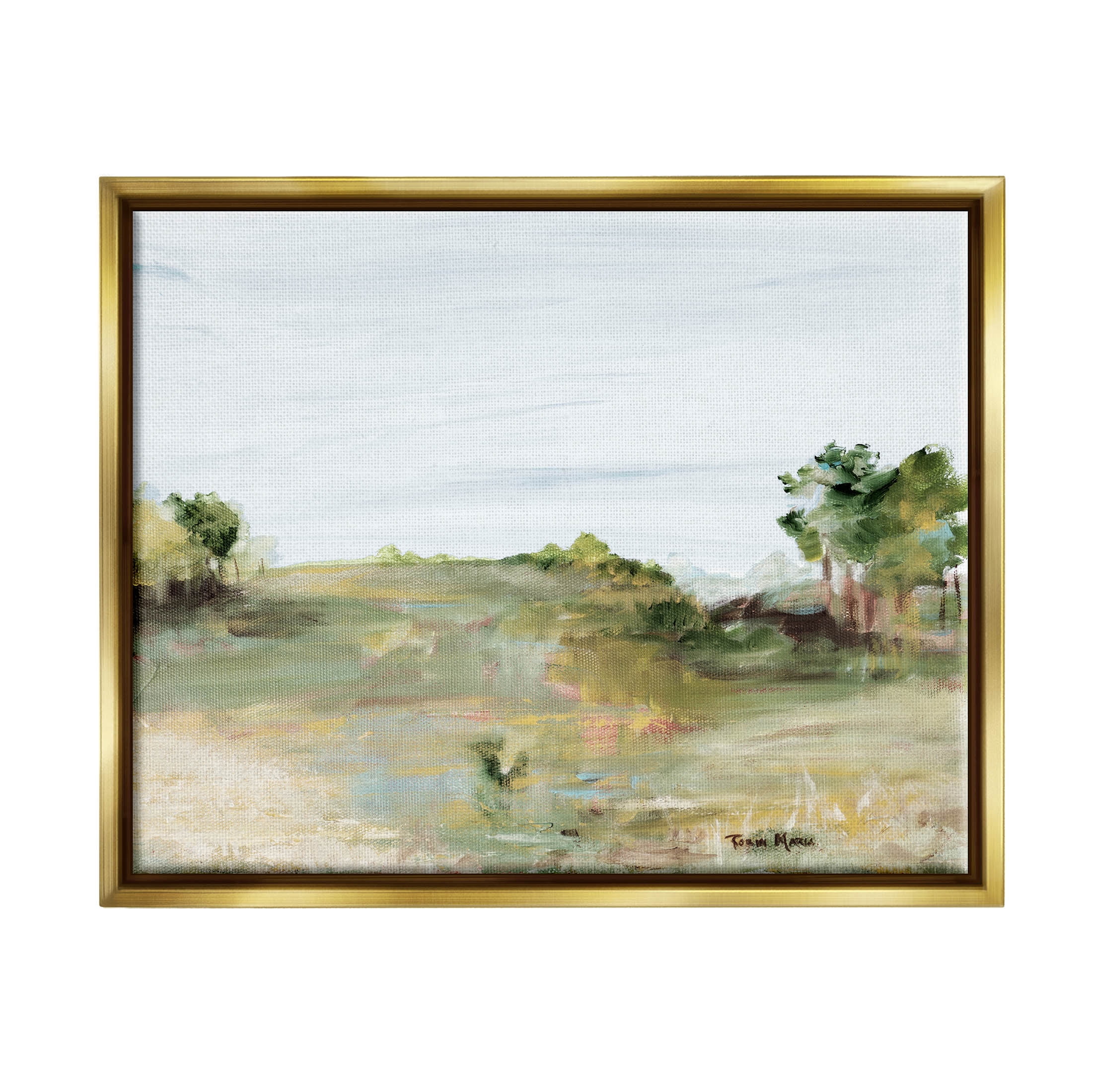 Stupell Industries Grassland Nature Horizon Scene Painting Metallic Gold Floating Framed Canvas Print Wall Art, Design by Robin Maria