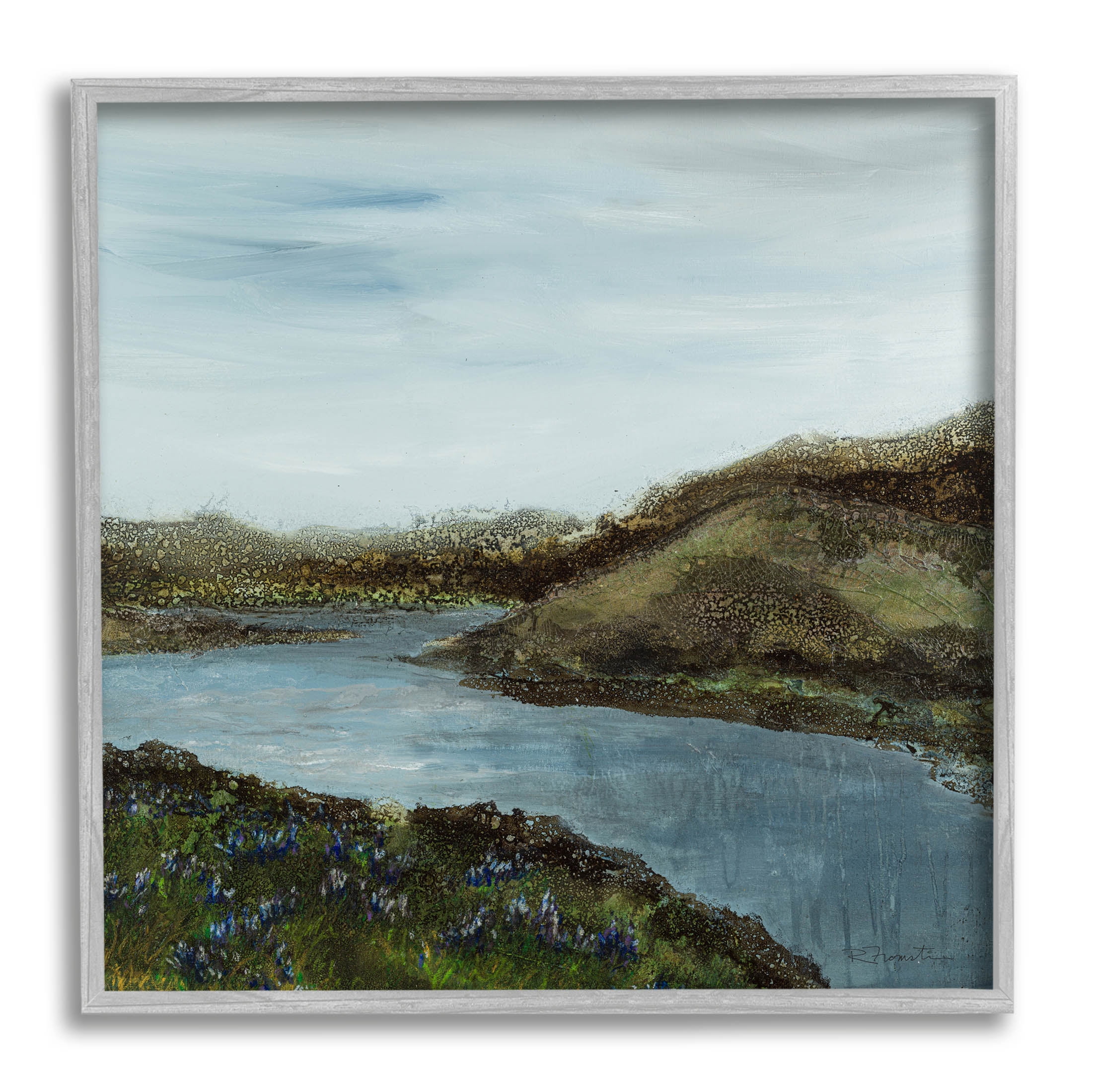 Stupell Industries Grassland Stream Flowing Countryside Graphic Art Gray Framed Art Print Wall Art, Design by Ruth Fromstein