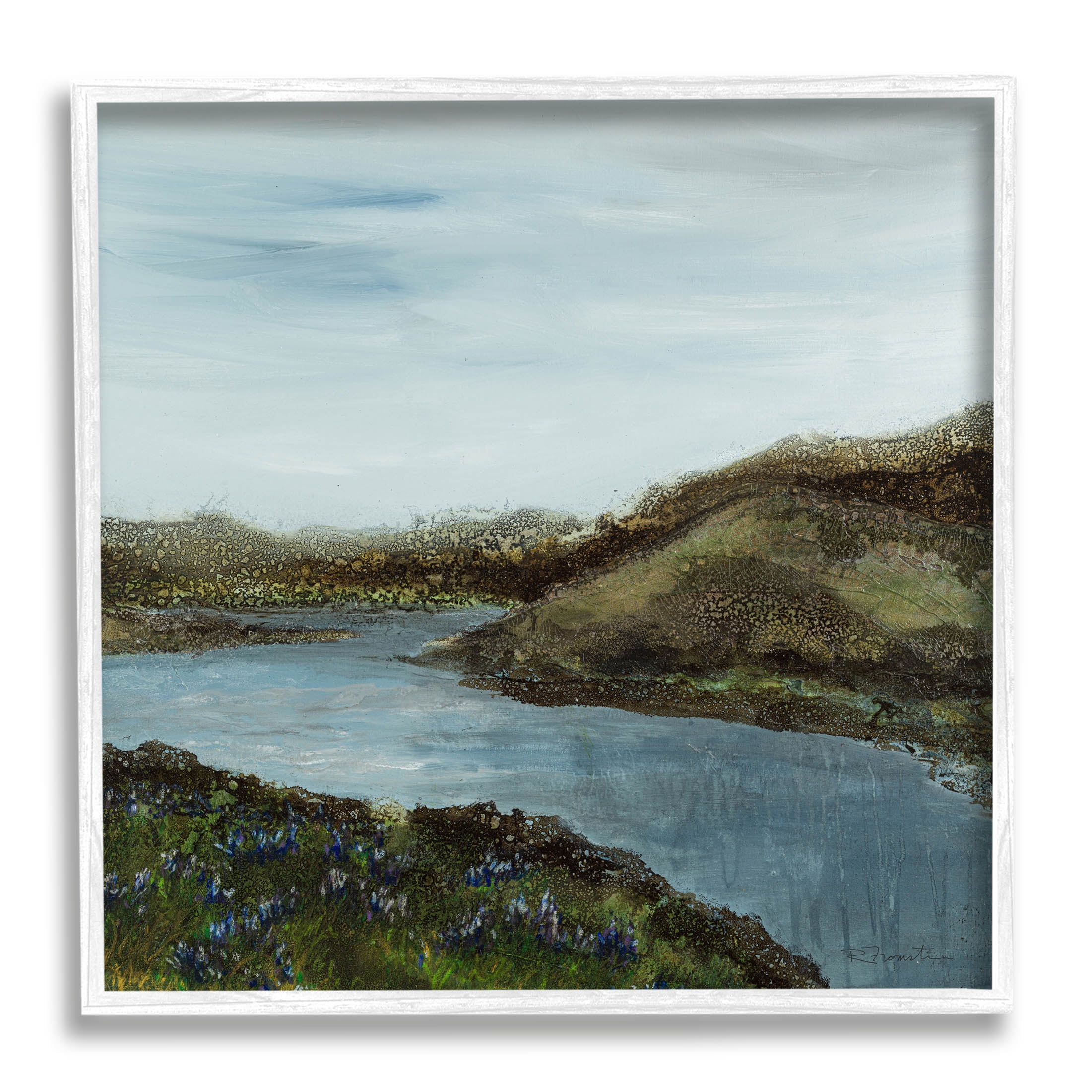 Stupell Industries Grassland Stream Flowing Countryside Graphic Art White Framed Art Print Wall Art, Design by Ruth Fromstein