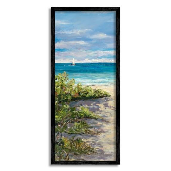 Stupell Industries Grassy Beach Shore Nature Painting Black Framed Art Print Wall Art, 10 x 24