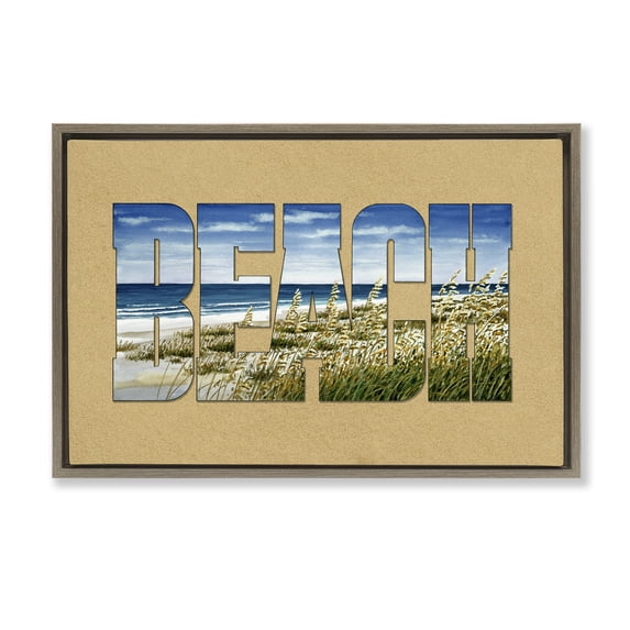 Stupell Industries Tropical Grassy Beach Typography Brown Floating Frame Canvas Art, 31 x 21, by Art Brands Holdings LLC.