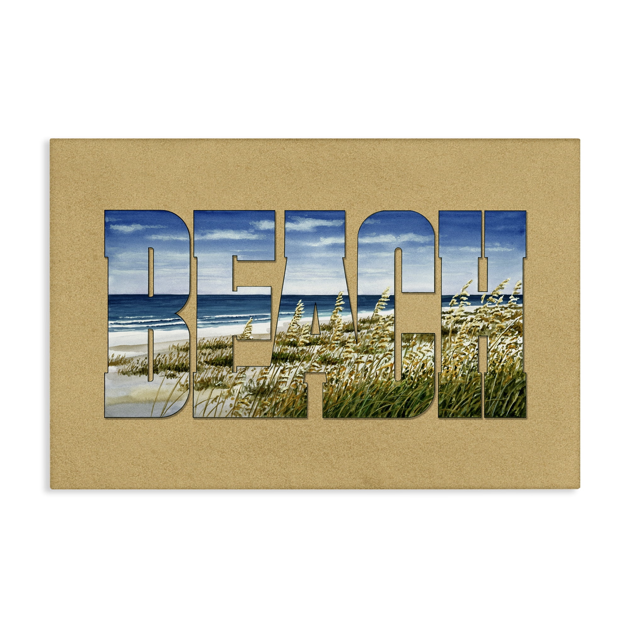 Stupell Industries Grassy Beach Typography Nautical & Beach Painting Wrapped Canvas Art Print Wall Art, 24 x 16