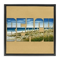 Stupell Industries Grassy Beach View Letters Nautical & Beach Painting Black Floater Framed Canvas Art Print Wall Art, 18 x 18