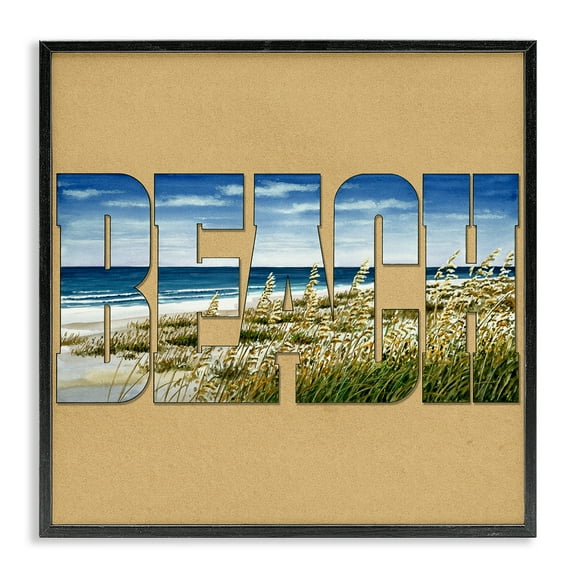 Stupell Industries Grassy Beach View Letters Nautical & Beach Painting Black Framed Art Print Wall Art, 12 x 12