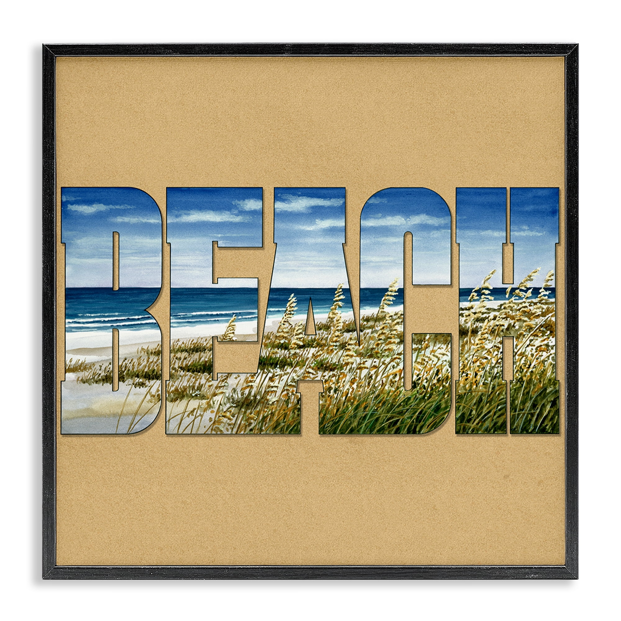 Stupell Industries Grassy Beach View Letters Nautical & Beach Painting Black Framed Art Print Wall Art, 24 x 24
