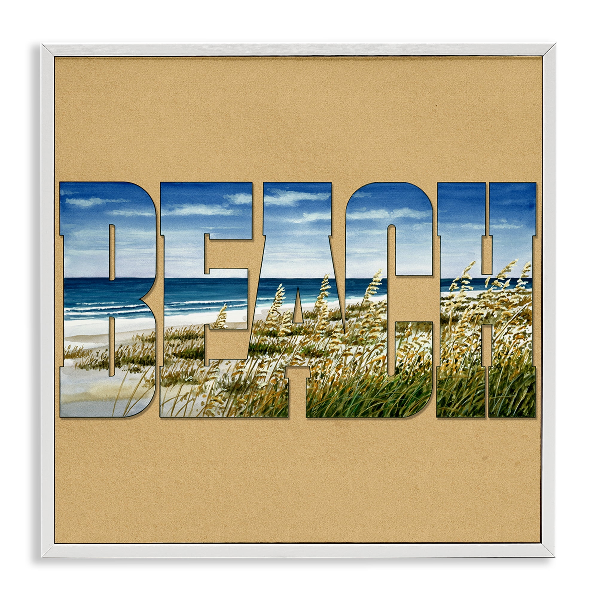Stupell Industries Grassy Beach View Letters Nautical & Beach Painting White Framed Art Print Wall Art, 12 x 12