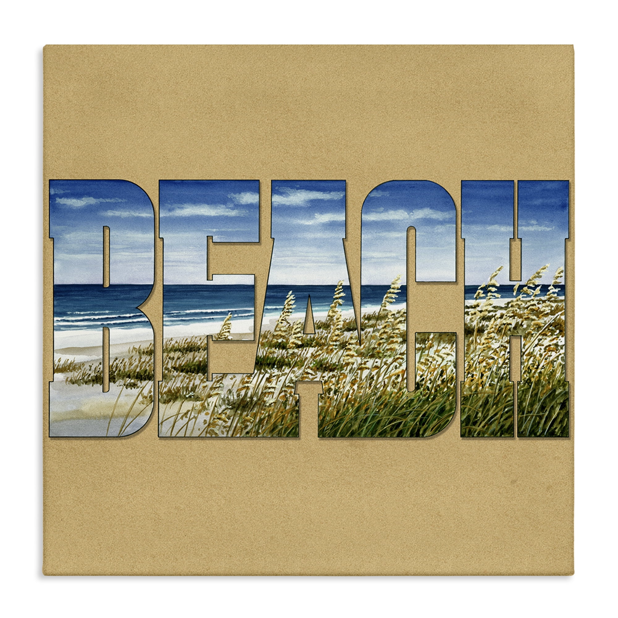 Stupell Industries Grassy Beach View Letters Nautical & Beach Painting Wrapped Canvas Art Print Wall Art, 36 x 36