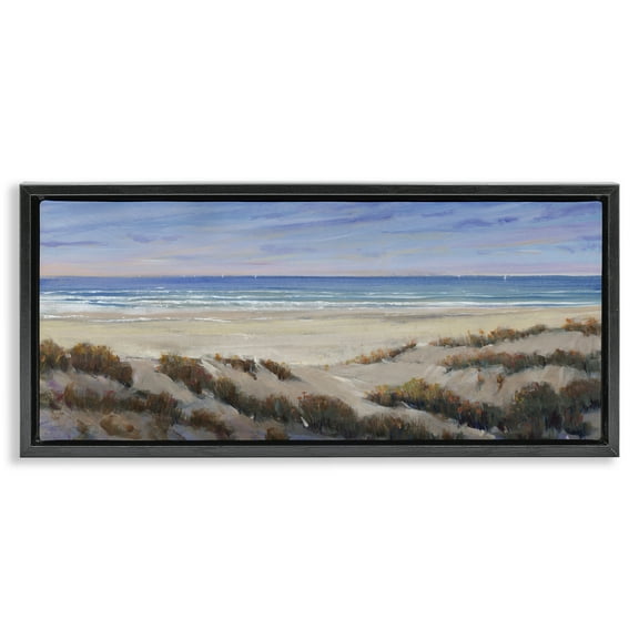 Stupell Industries Grassy Beach View Nautical & Beach Painting Black Floater Framed Canvas Art Print Wall Art, 25 x 11