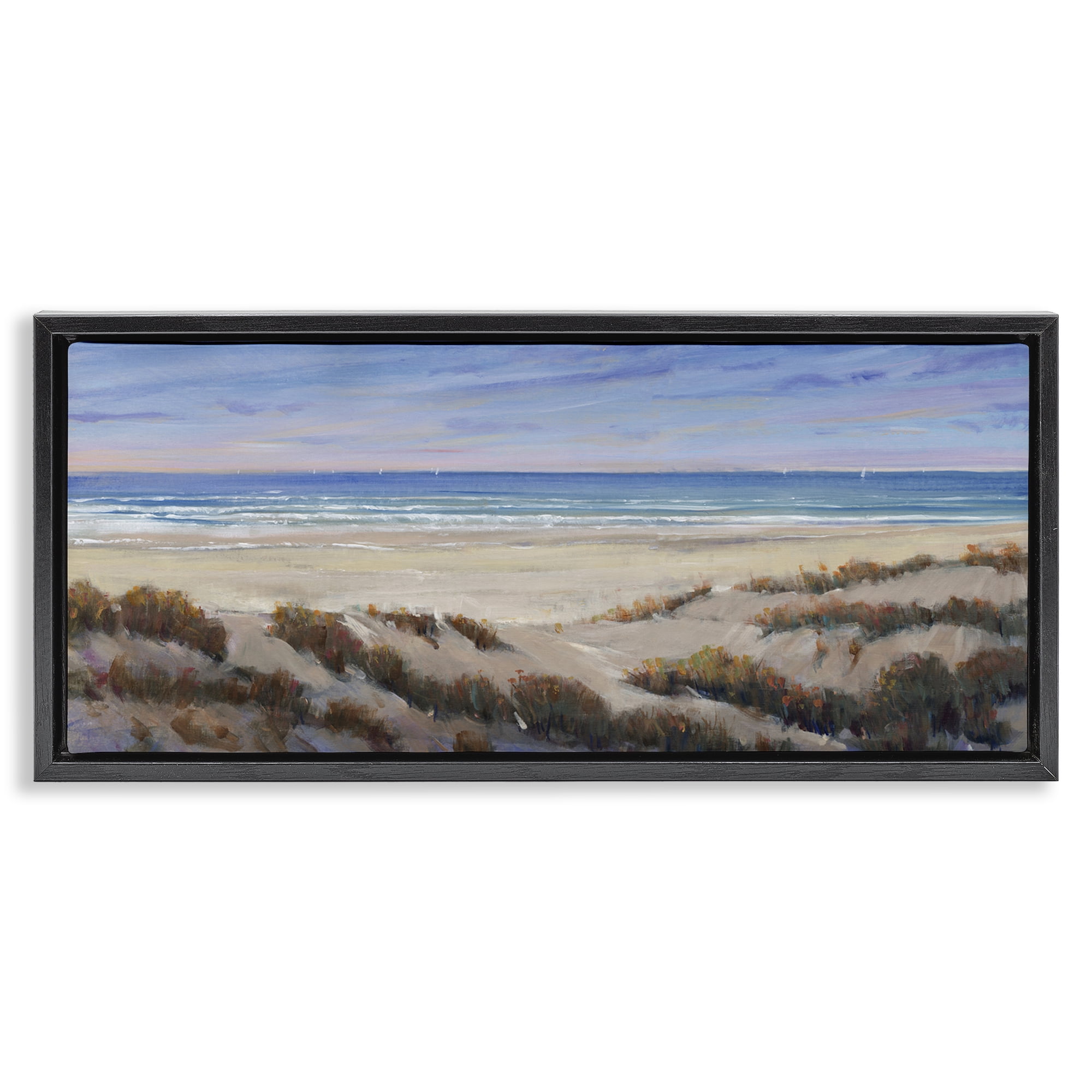 Stupell Industries Grassy Beach View Nautical & Beach Painting Black Floater Framed Canvas Art Print Wall Art, 31 x 14