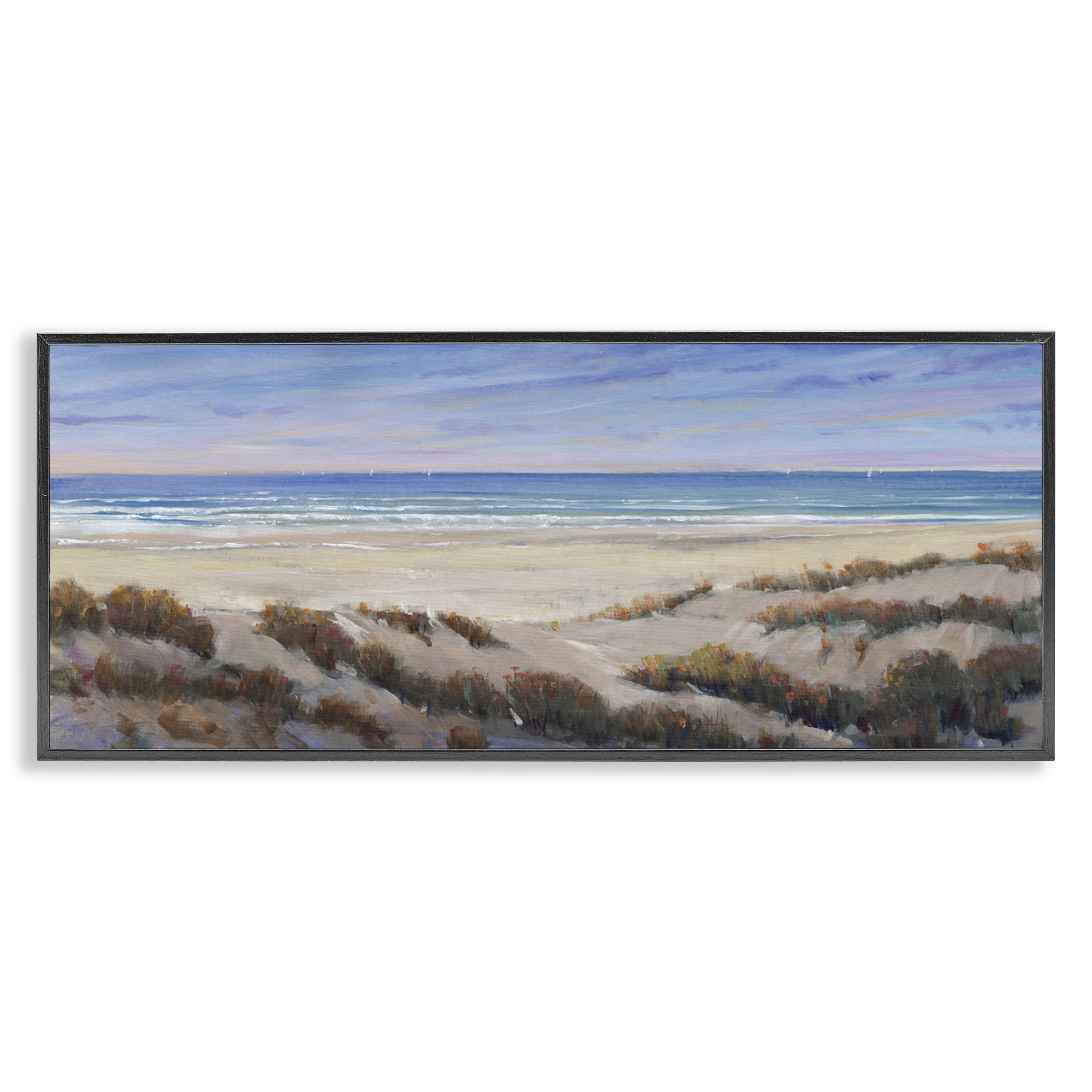 Stupell Industries Grassy Beach View Nautical & Beach Painting Black Framed Art Print Wall Art, 30 x 13