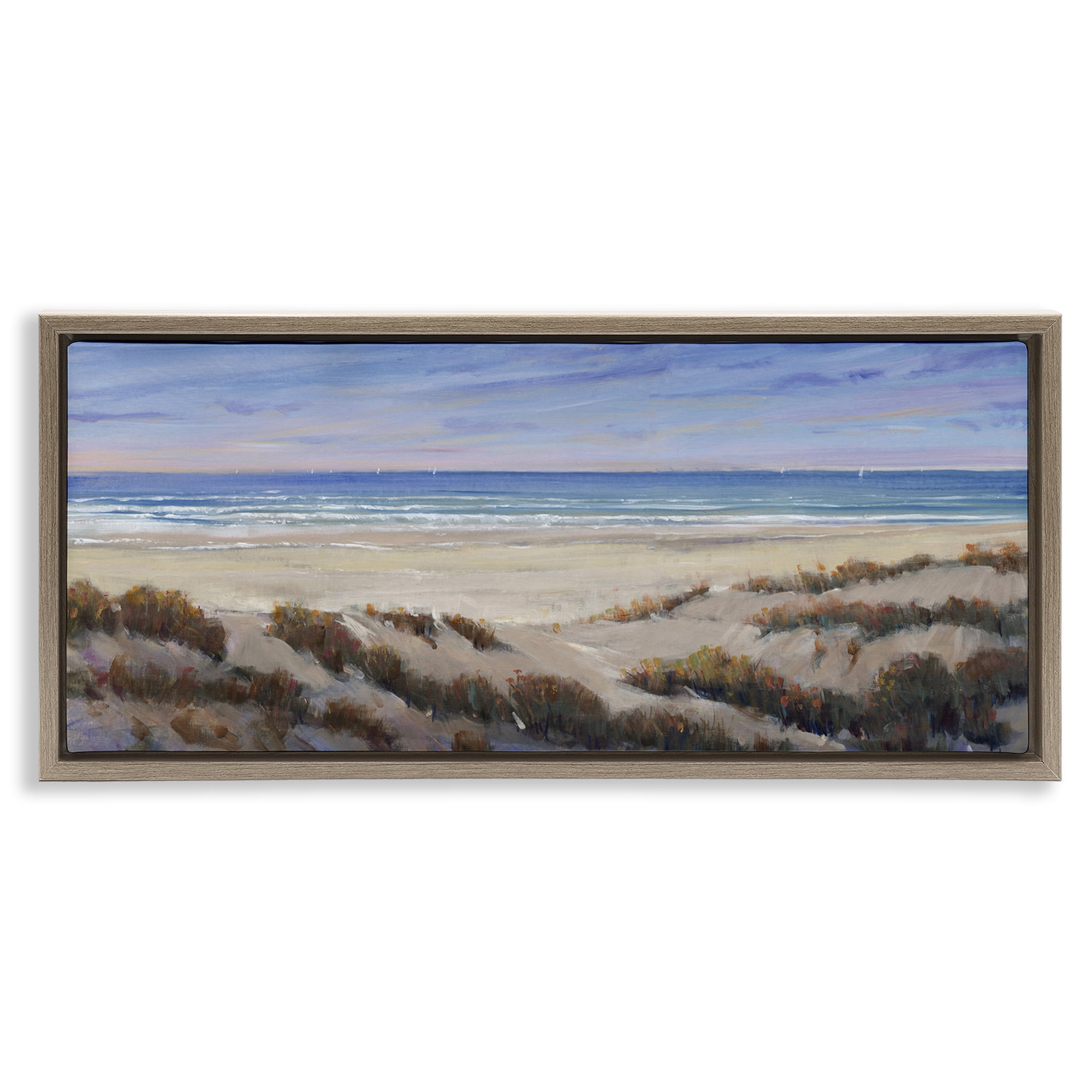 Stupell Industries Grassy Beach View Nautical & Beach Painting Brown Floater Framed Canvas Art Print Wall Art, 25 x 11