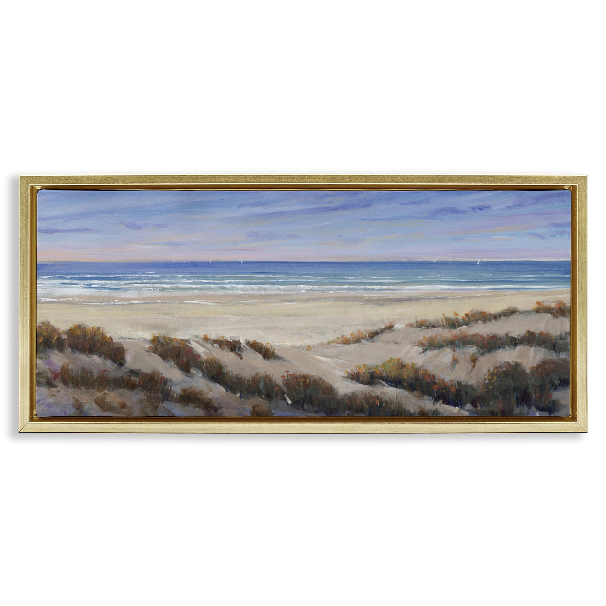 Stupell Industries Grassy Beach View Nautical & Beach Painting Gold Floater Framed Canvas Art Print Wall Art, 31 x 14