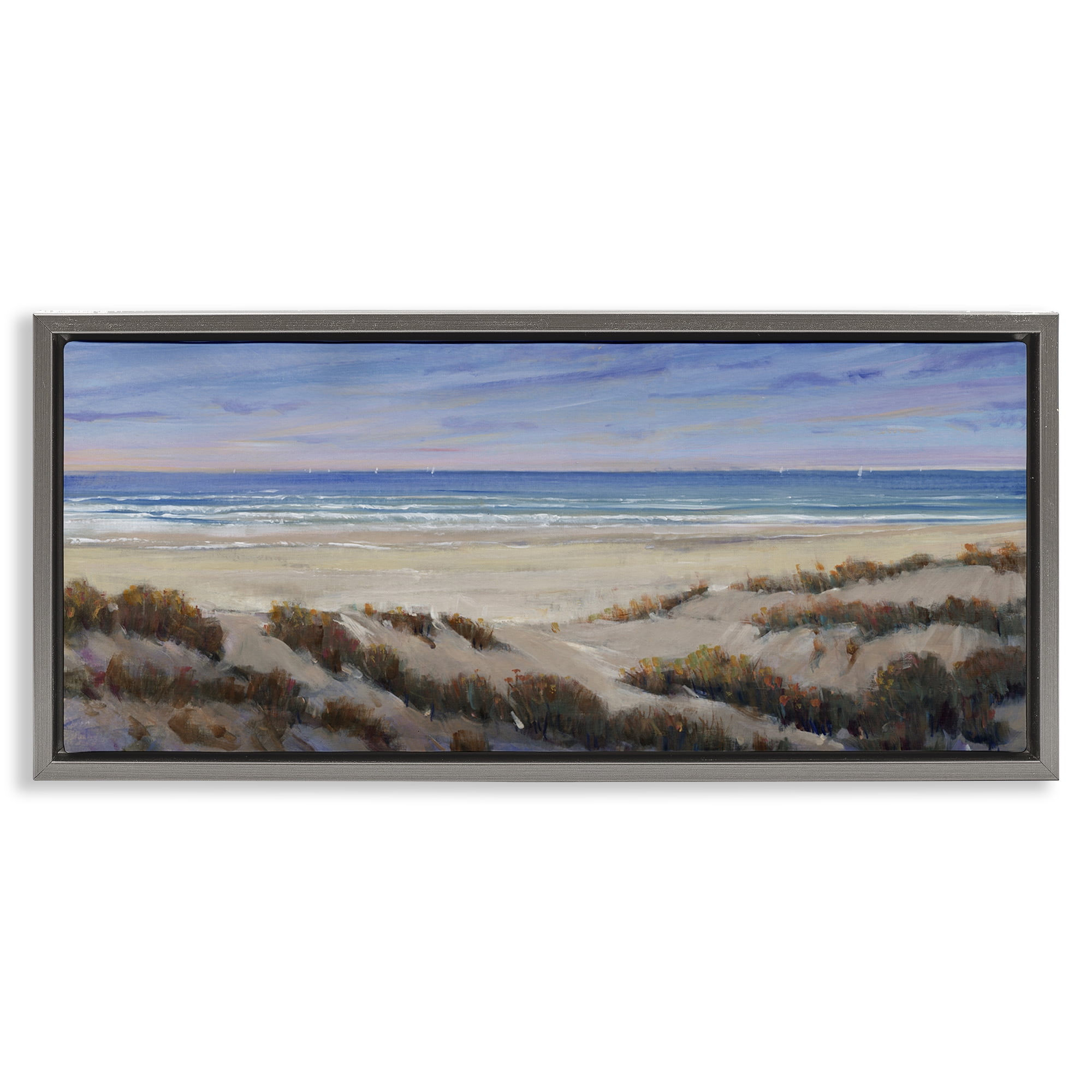 Stupell Industries Grassy Beach View Nautical & Beach Painting Gray Floater Framed Canvas Art Print Wall Art, 31 x 14