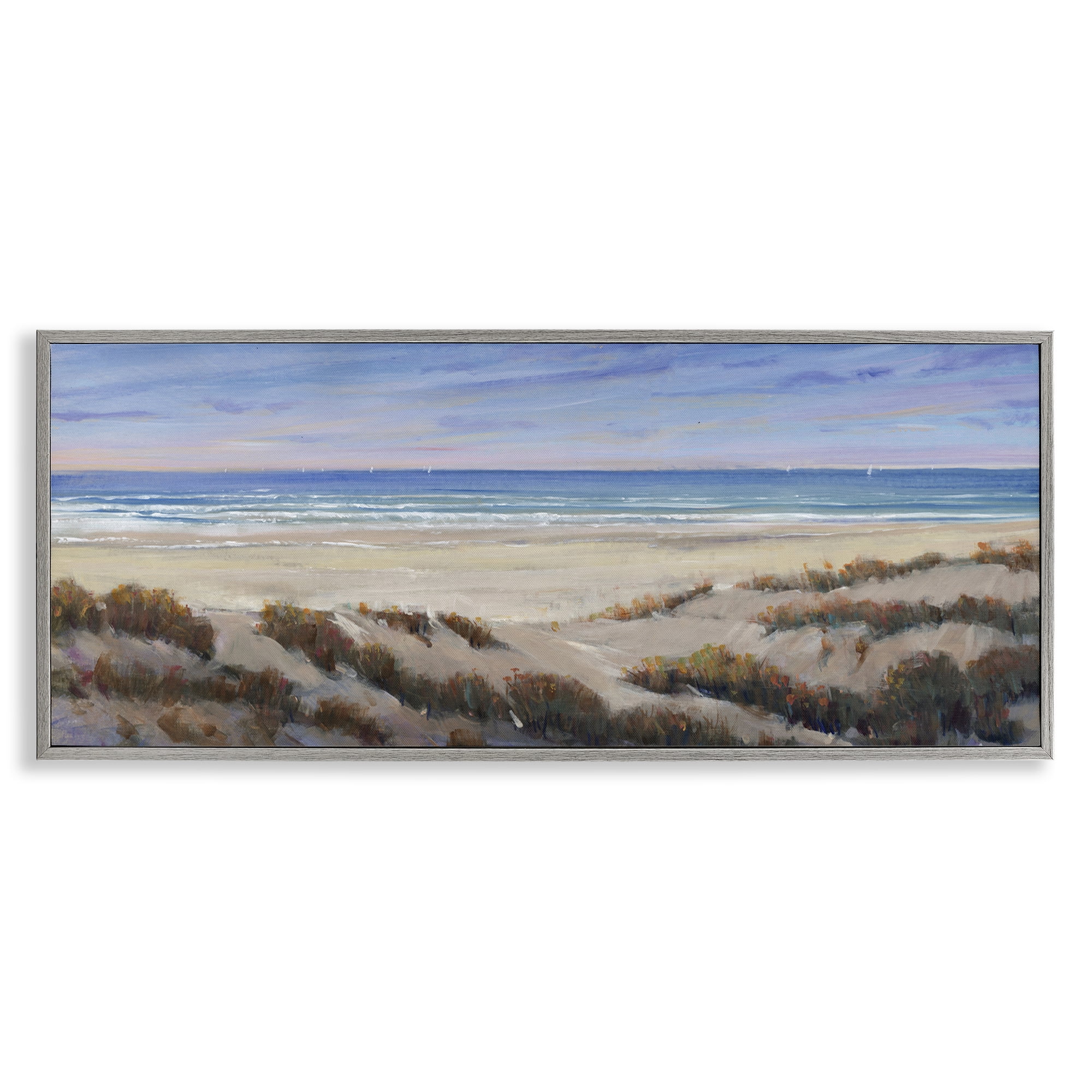 Stupell Industries Grassy Beach View Nautical & Beach Painting Gray Framed Art Print Wall Art, 24 x 10