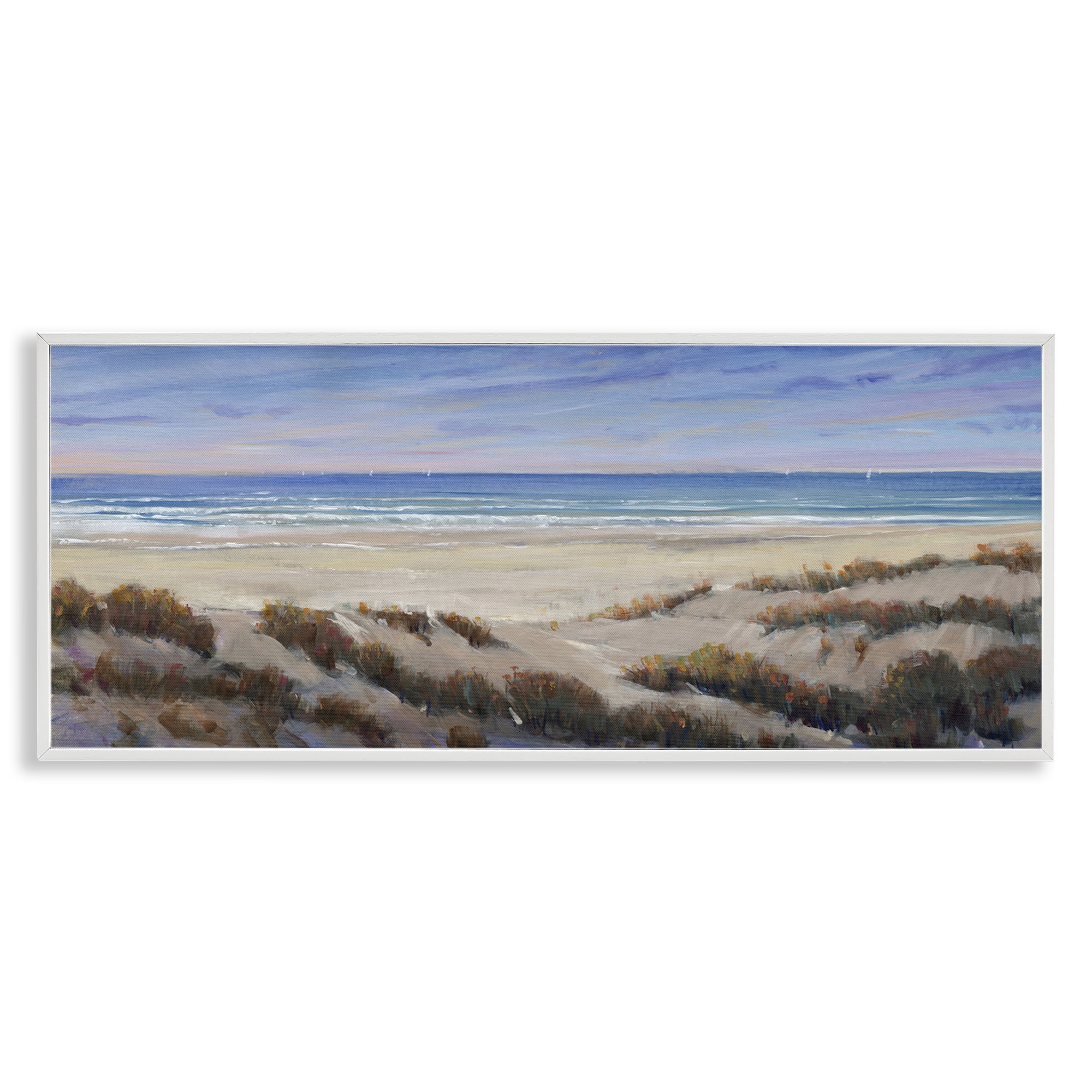 Stupell Industries Grassy Beach View Nautical & Beach Painting White Framed Art Print Wall Art, 30 x 13