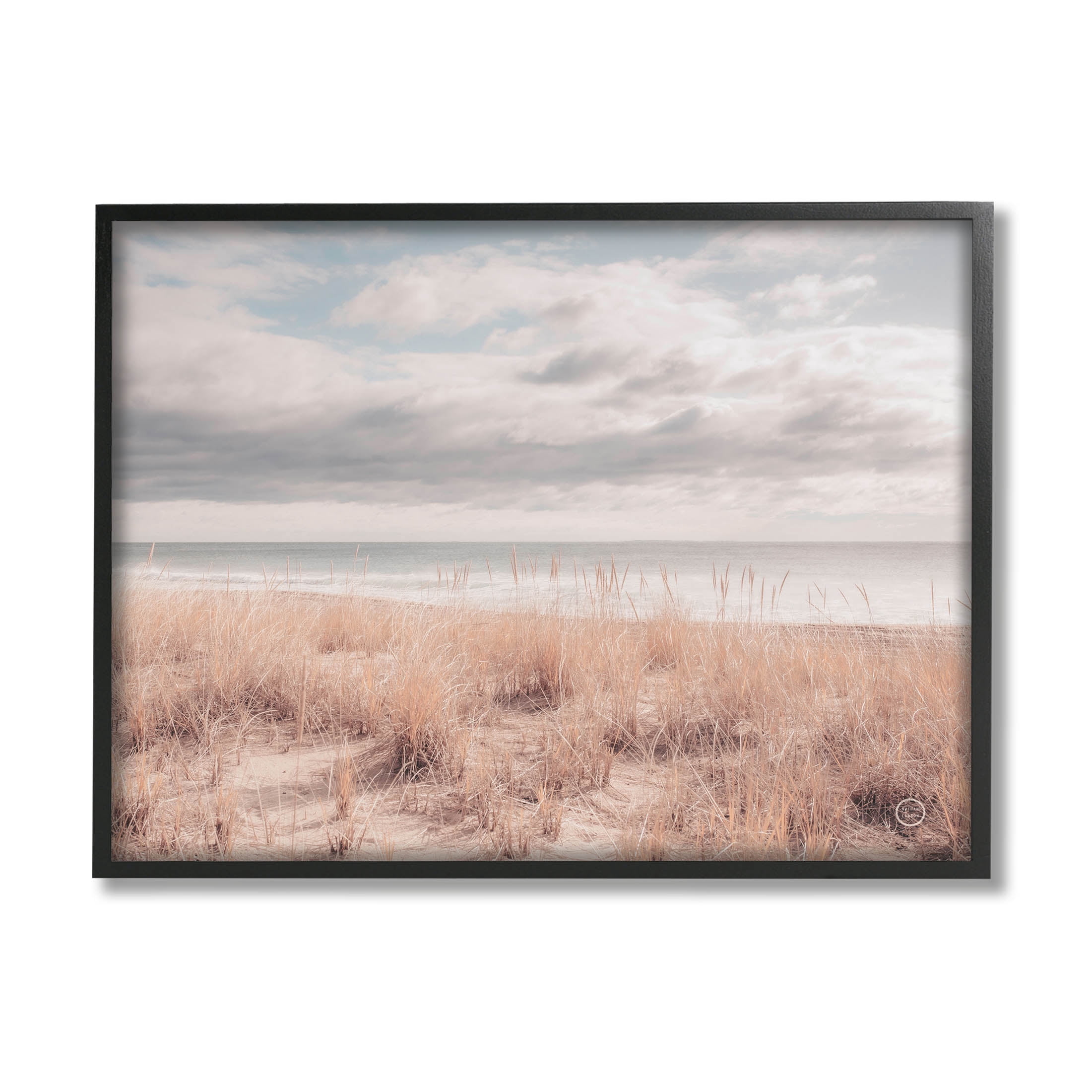 Stupell Industries Grassy Ocean Shore Horizon Photograph Black Framed Art Print Wall Art, Design by Nathan Larson