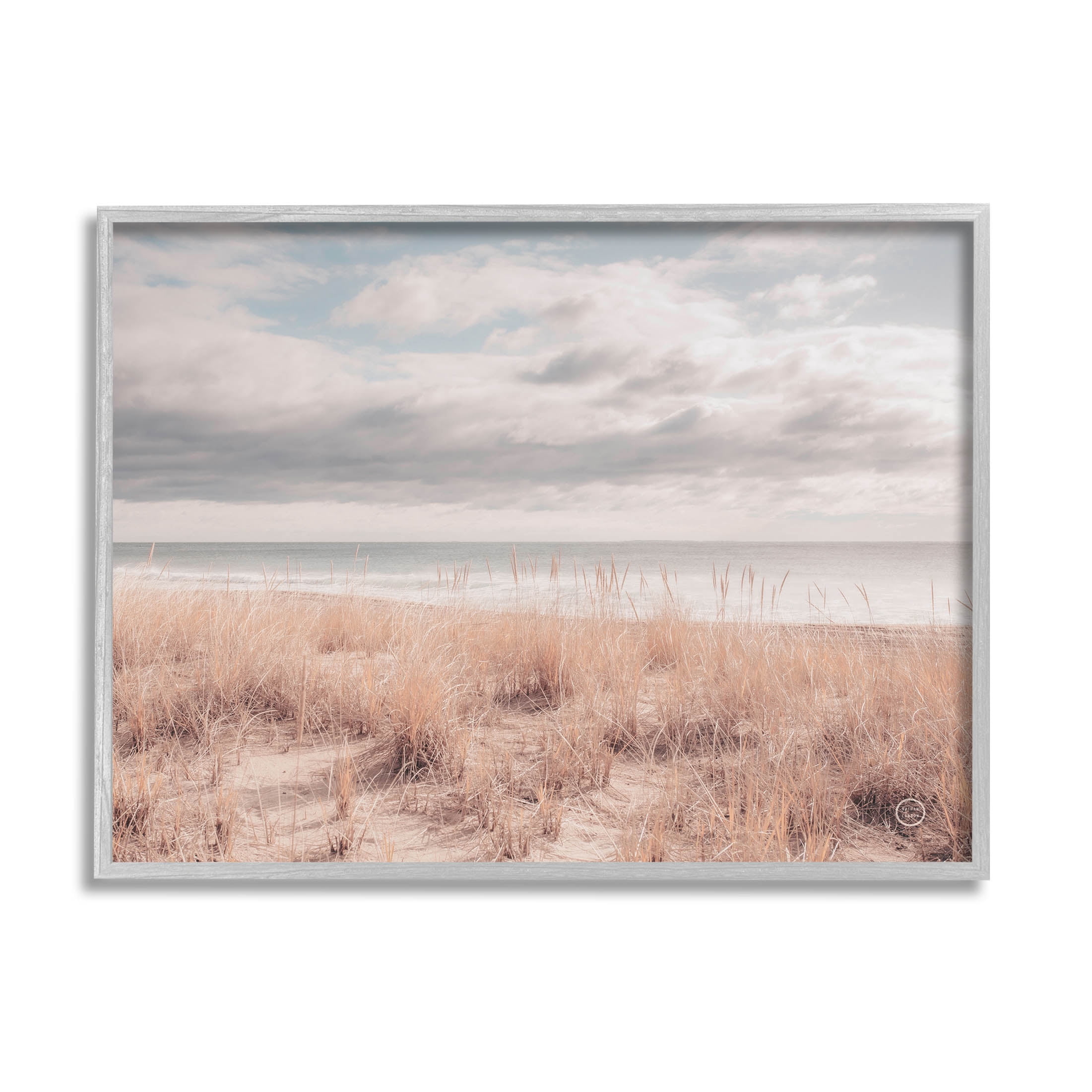 Stupell Industries Grassy Ocean Shore Horizon Photograph Gray Framed Art Print Wall Art, Design by Nathan Larson