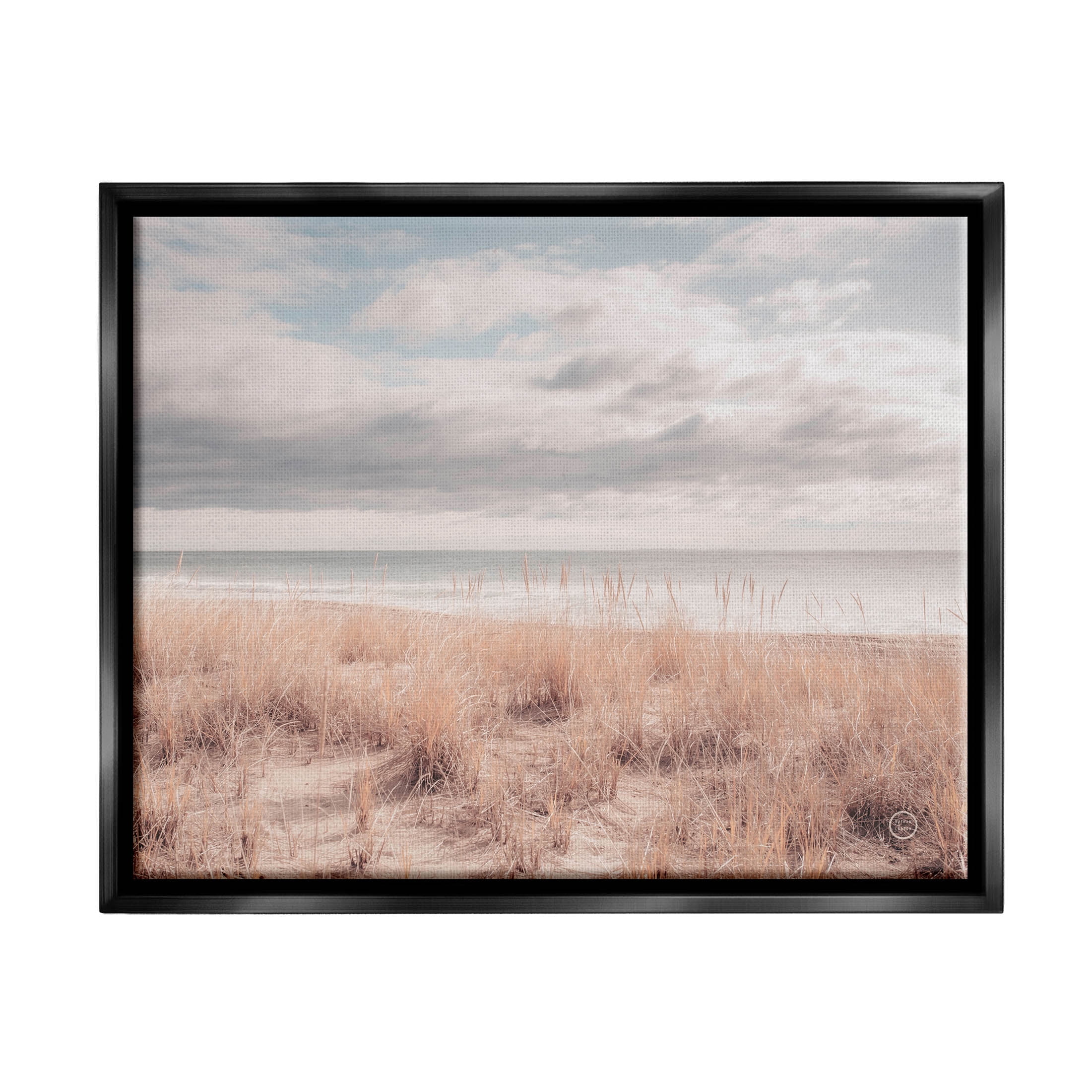 Stupell Industries Grassy Ocean Shore Horizon Photograph Jet Black Floating Framed Canvas Print Wall Art, Design by Nathan Larson