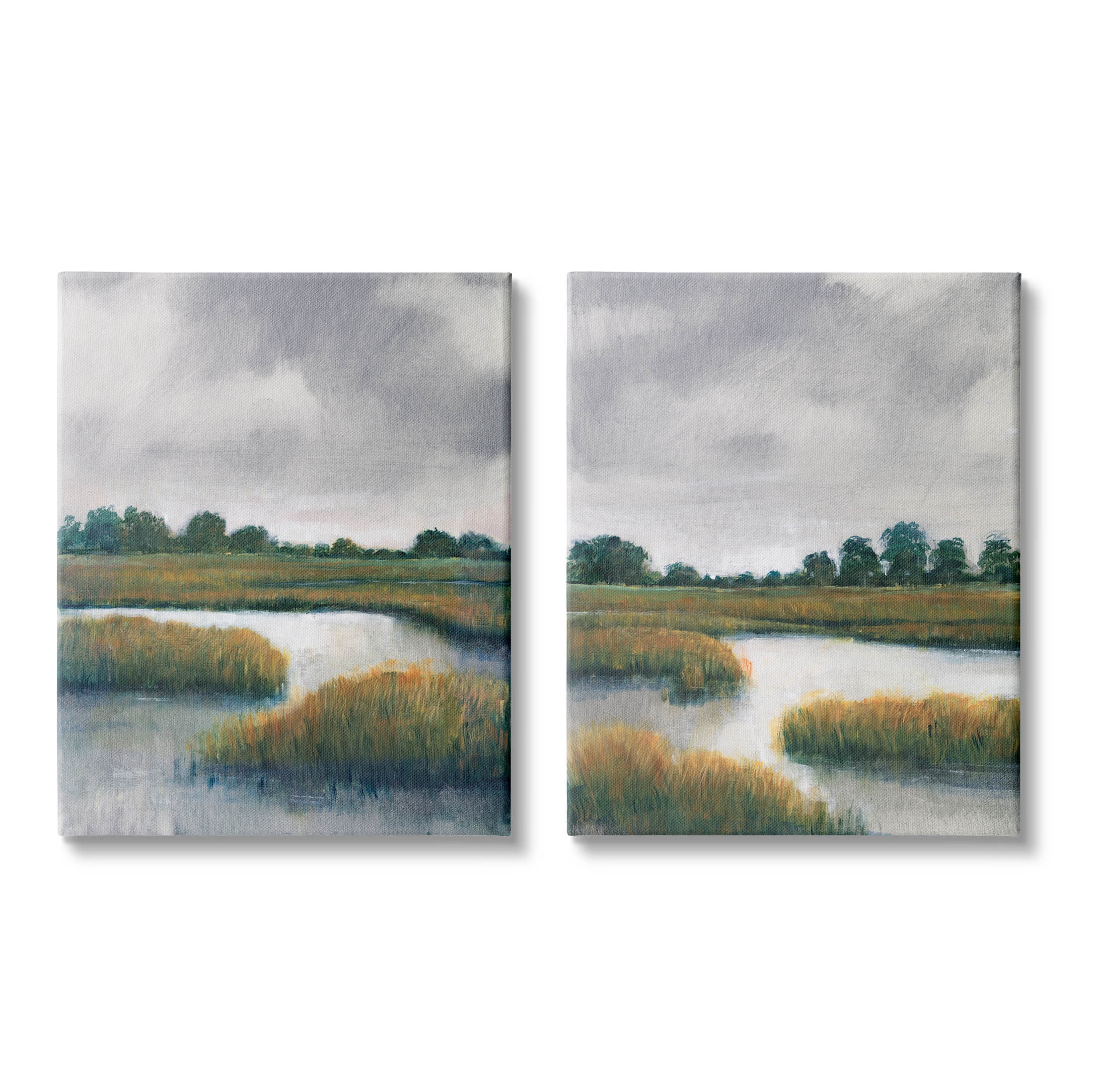 Stupell Industries Grassy Rural Marshland Landscape Painting Gallery Wrapped Canvas Print Wall Art, Set of 2, Design by Tim OToole