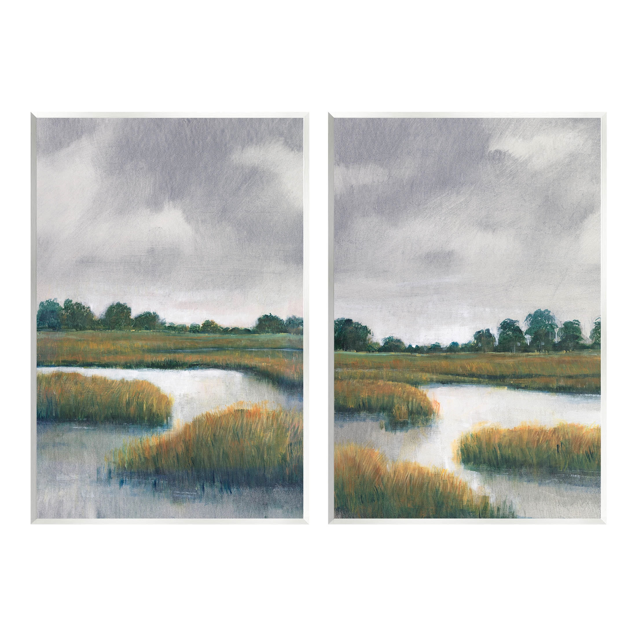 Stupell Industries Grassy Rural Marshland Landscape Painting Unframed Art Print Wall Art, Set of 2, Design by Tim OToole