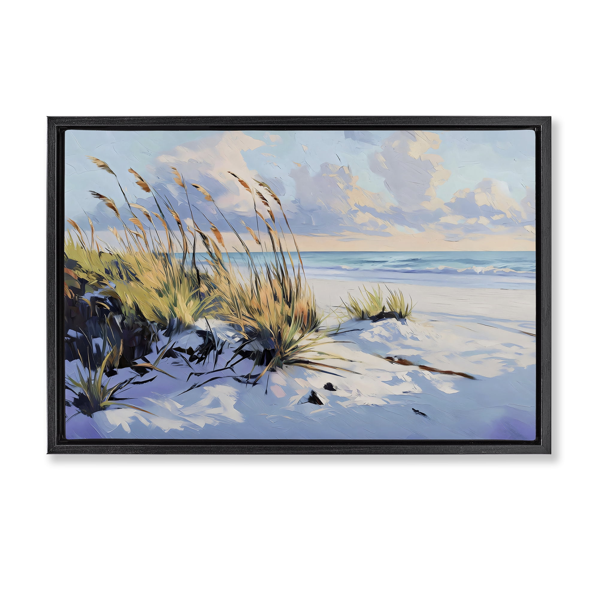 Stupell Industries Grassy Sand Dunes Beach Black Framed Floater Canvas Wall Art, design by Gina Kelly