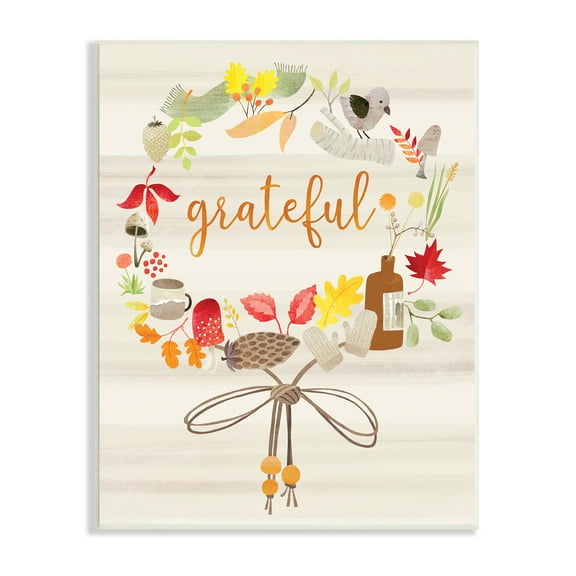 Stupell Industries Grateful Acknowledgement Autumn Forest Foliage Wreath, 10 x 15, Designed by Laura Watson