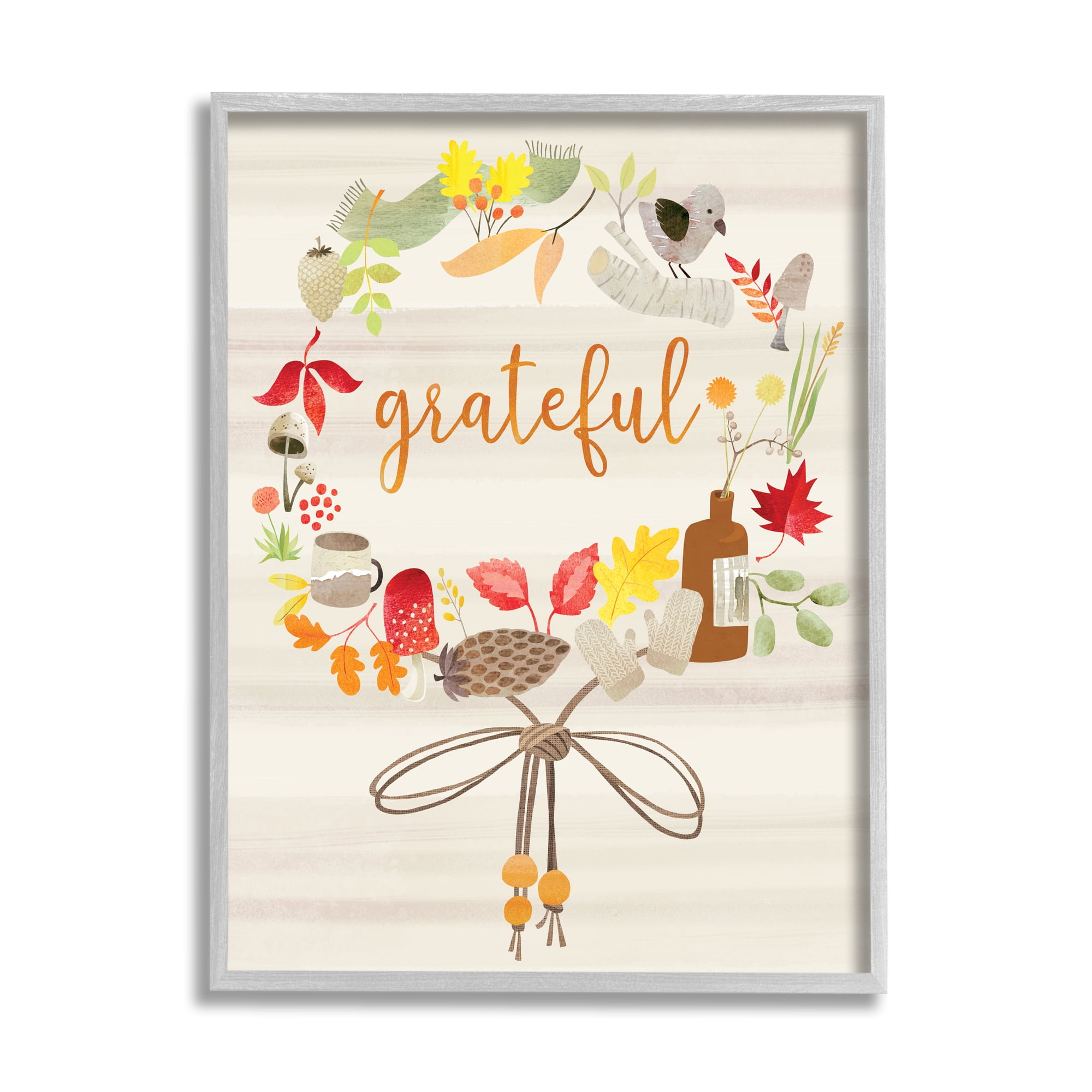 Stupell Industries Grateful Acknowledgement Autumn Forest Foliage Wreath, 11 x 14, Designed by Laura Watson