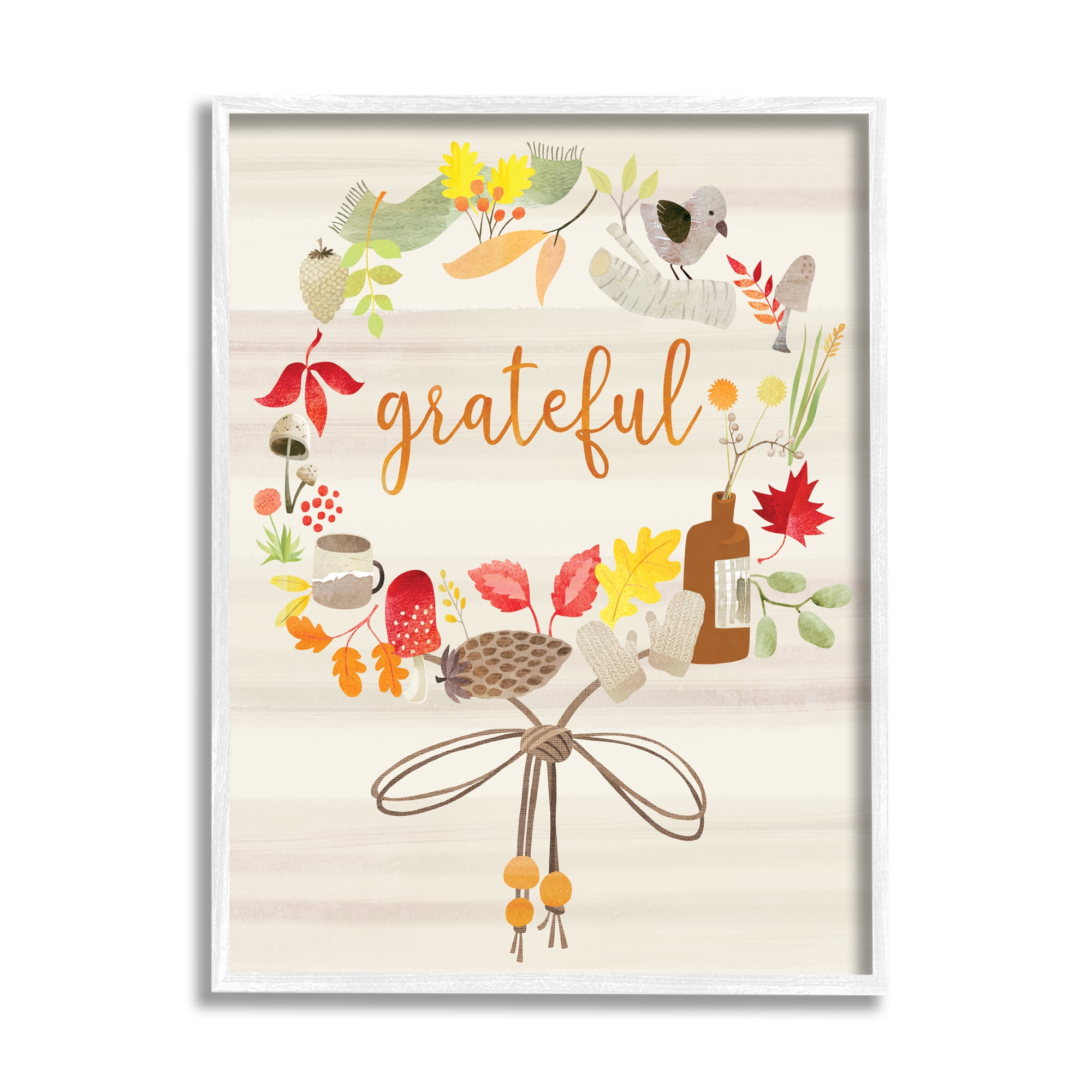 Stupell Industries Grateful Acknowledgement Autumn Forest Foliage Wreath, 24 x 30, Designed by Laura Watson