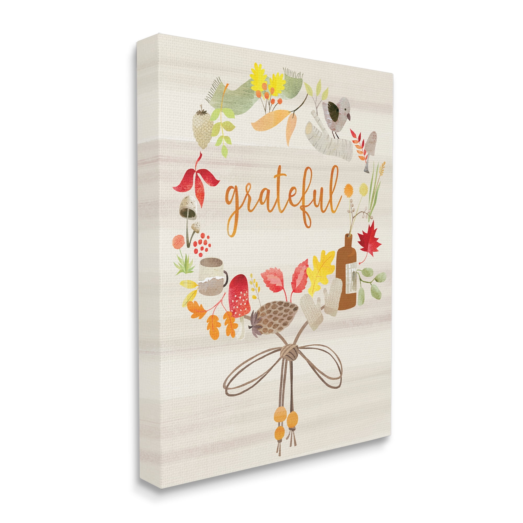 Stupell Industries Grateful Acknowledgement Autumn Forest Foliage Wreath, 36 x 48, Designed by Laura Watson