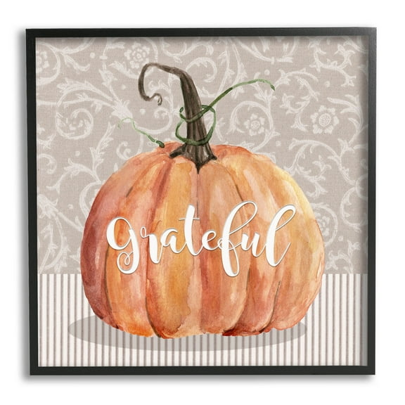 Stupell Industries Grateful Autumnal Pattern Pumpkin Graphic Art Black Framed Art Print Wall Art, Design by Livi Finn