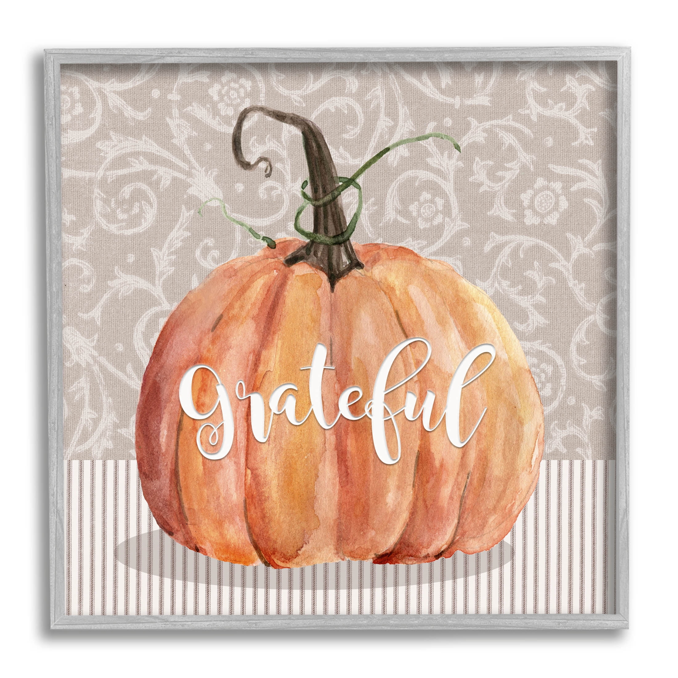 Stupell Industries Grateful Autumnal Pattern Pumpkin Graphic Art Gray Framed Art Print Wall Art, Design by Livi Finn