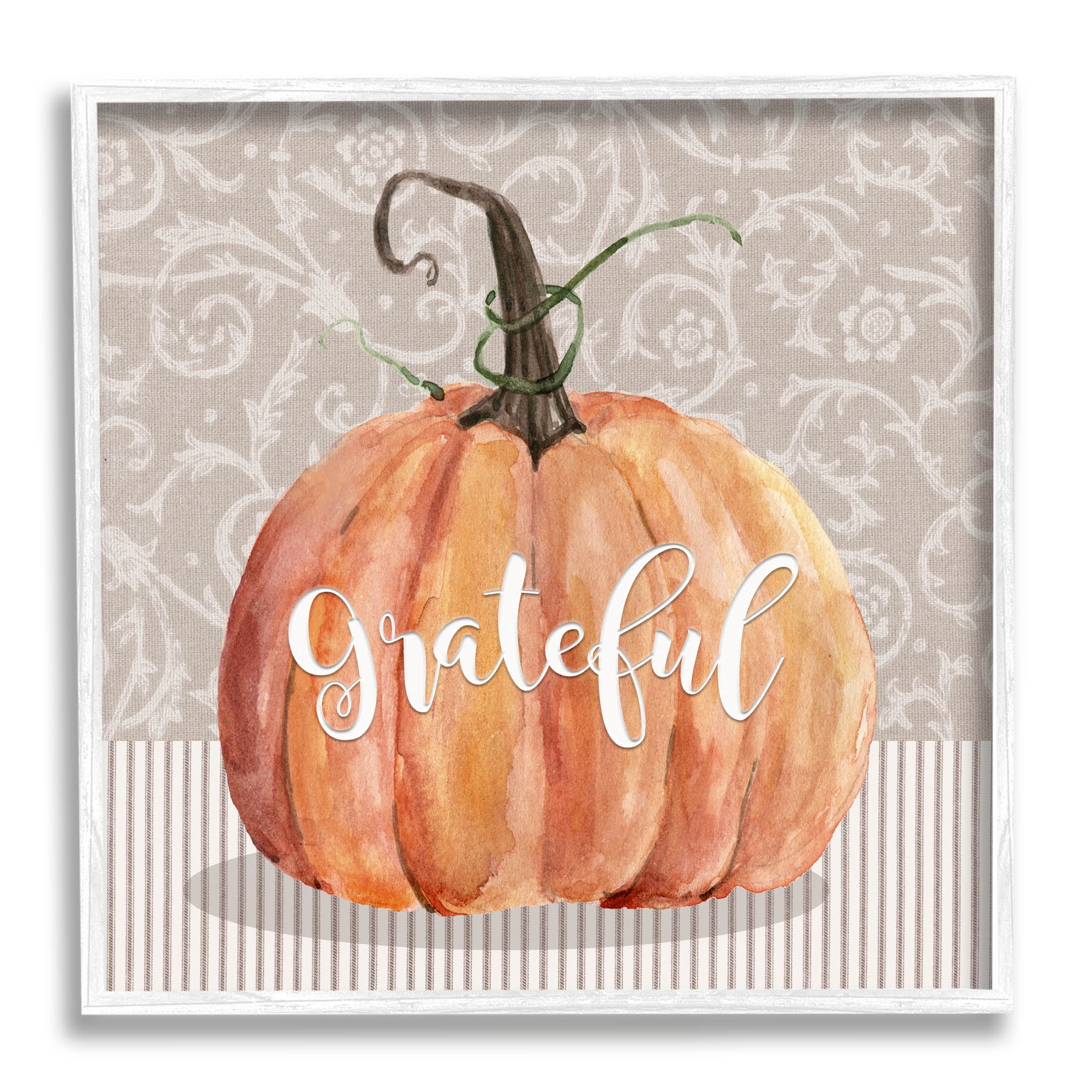 Stupell Industries Grateful Autumnal Pattern Pumpkin Graphic Art White Framed Art Print Wall Art, Design by Livi Finn
