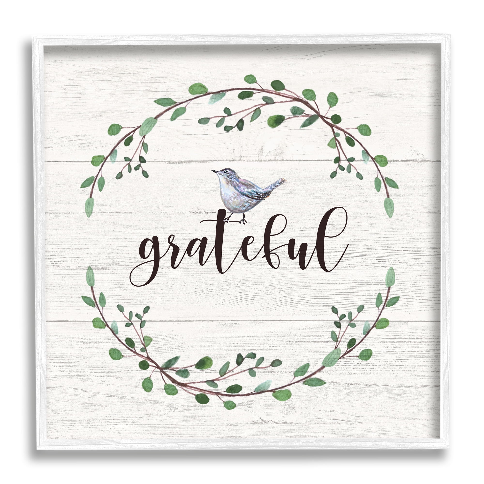 Stupell Industries Grateful Bird Crown Laurel Twigs Foliage Country Pattern,12 x 12, Design by Elizabeth Tyndall