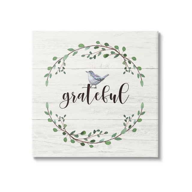 Stupell Industries Grateful Bird Crown Laurel Twigs Foliage Country Pattern,17 x 17, Design by Elizabeth Tyndall